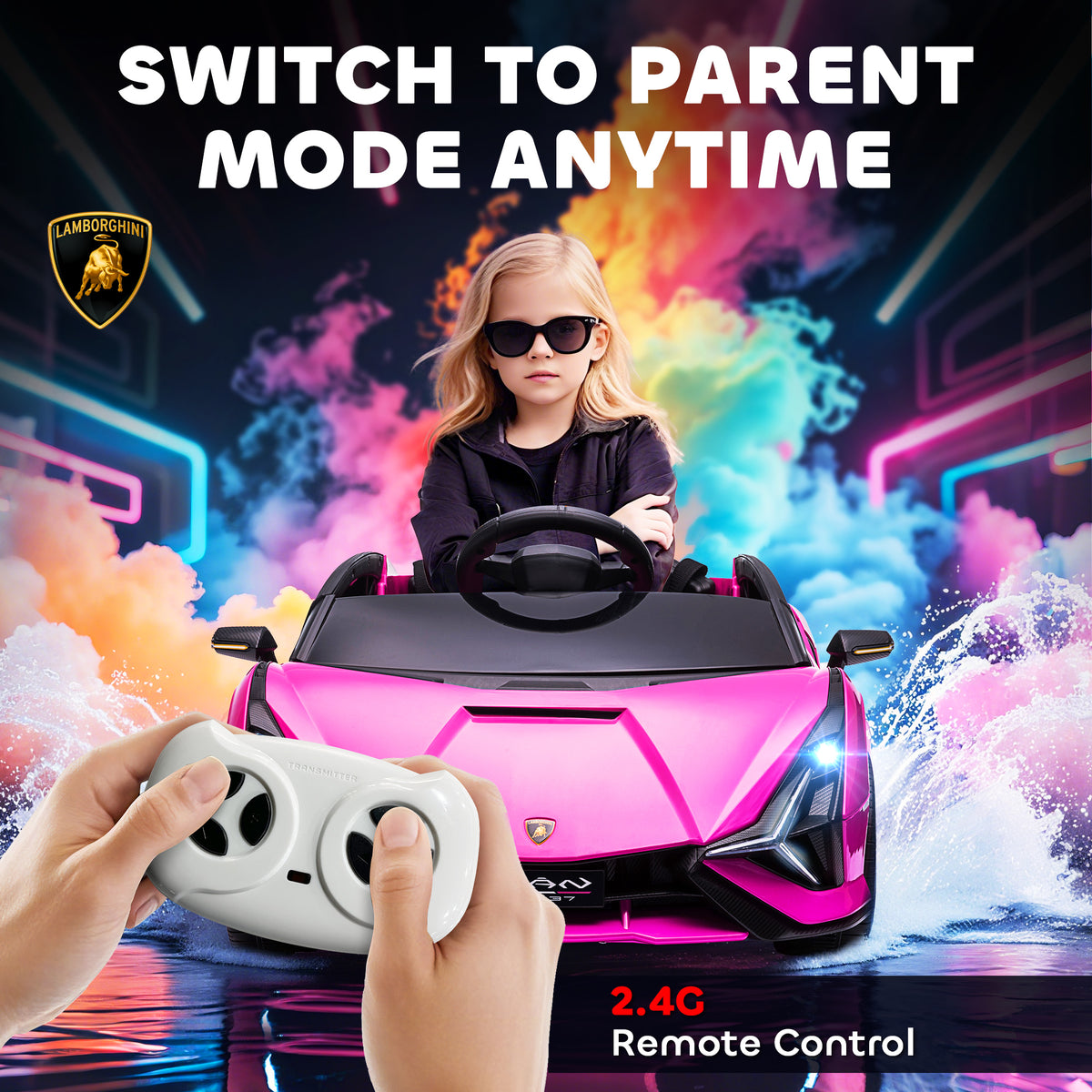 Compatible 12V Battery-powered Kids Electric Ride On Car Toy with Parental Remote Control Music Lights MP3 for 3-5 Years Old Pink-Toys & Games > Baby & Toddler Toys > Electric Ride-On Toys > Electric Toy Cars-DECOROLALA