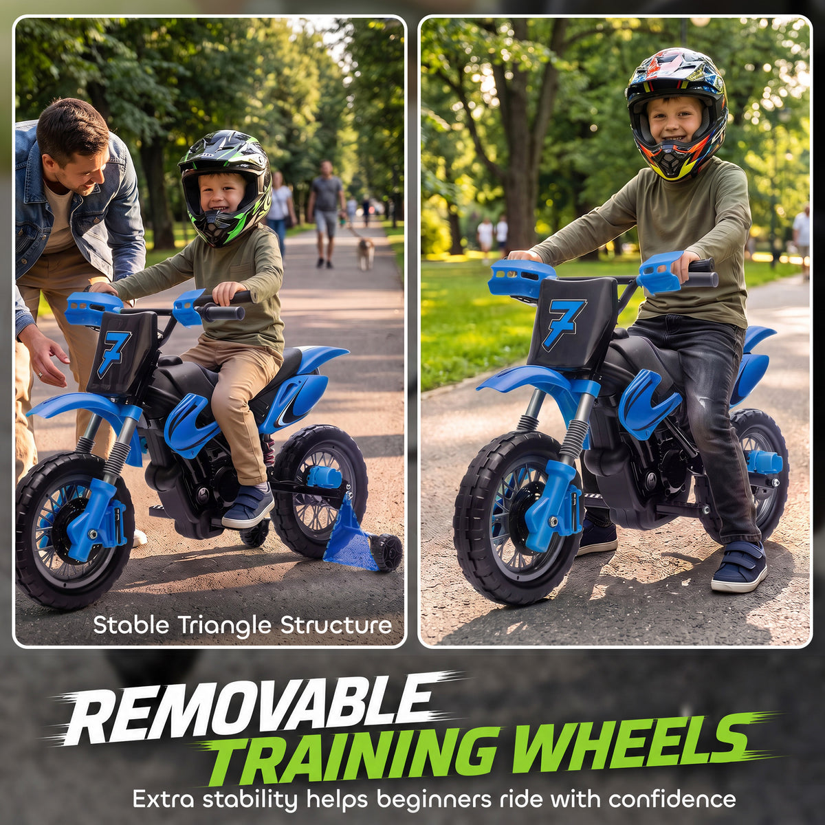 12V Kids Electric Motorcycle, Ride on Motorcycle with Training Wheels, Rear Suspension, Horn for 3-6 Years-Toys & Games > Baby & Toddler Toys > Electric Ride-On Toys > Electric Motorcycles-DECOROLALA