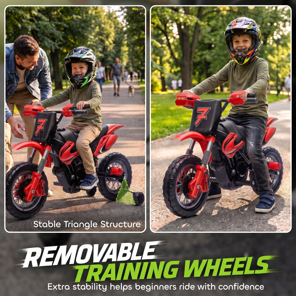 12V Kids Electric Motorcycle, Ride on Motorcycle with Training Wheels, Rear Suspension, Horn for 3-6 Years-Toys & Games > Baby & Toddler Toys > Electric Ride-On Toys > Electric Motorcycles-DECOROLALA