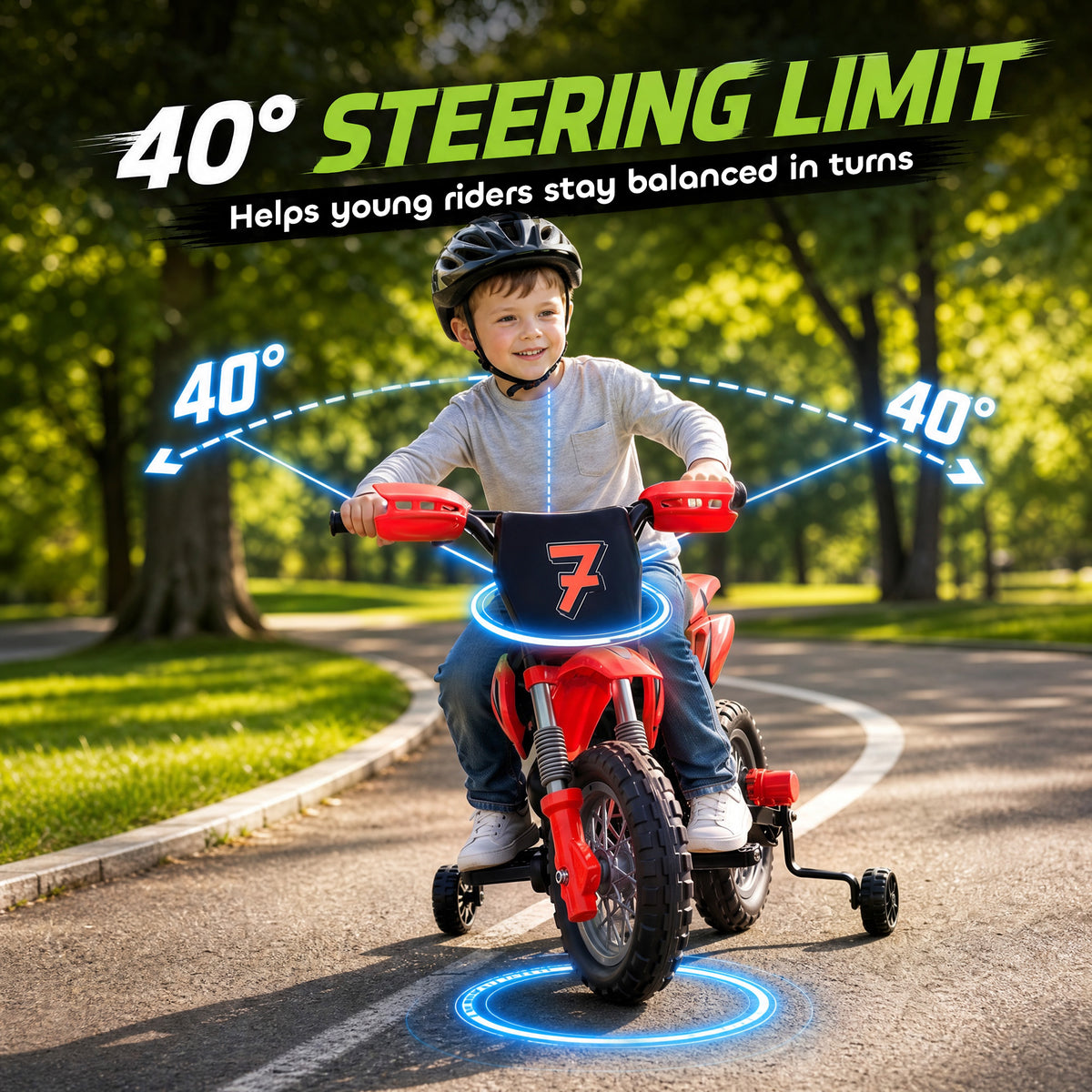 12V Kids Electric Motorcycle, Ride on Motorcycle with Training Wheels, Rear Suspension, Horn for 3-6 Years-Toys & Games > Baby & Toddler Toys > Electric Ride-On Toys > Electric Motorcycles-DECOROLALA