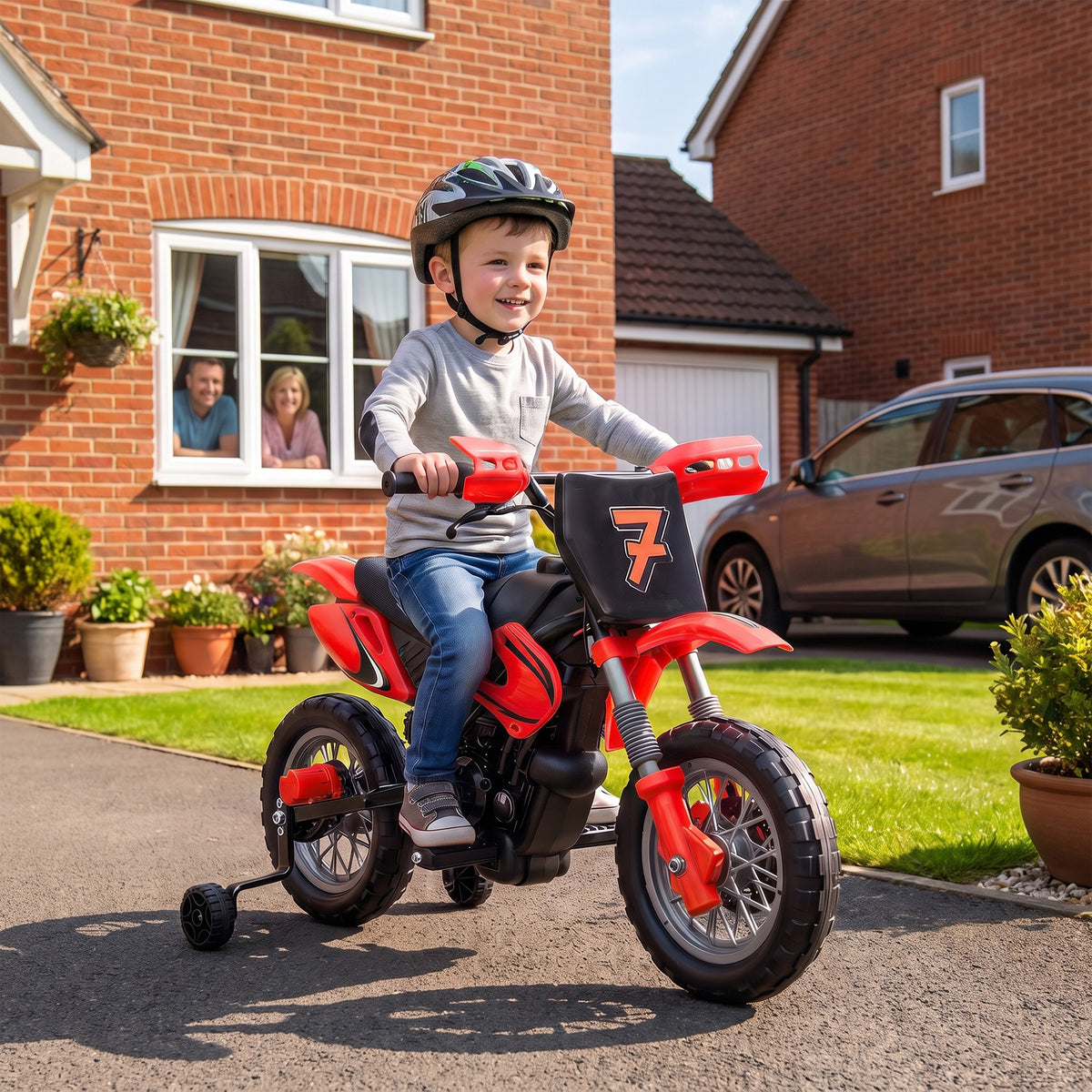 12V Kids Electric Motorcycle, Ride on Motorcycle with Training Wheels, Rear Suspension, Horn for 3-6 Years-Toys & Games > Baby & Toddler Toys > Electric Ride-On Toys > Electric Motorcycles-DECOROLALA