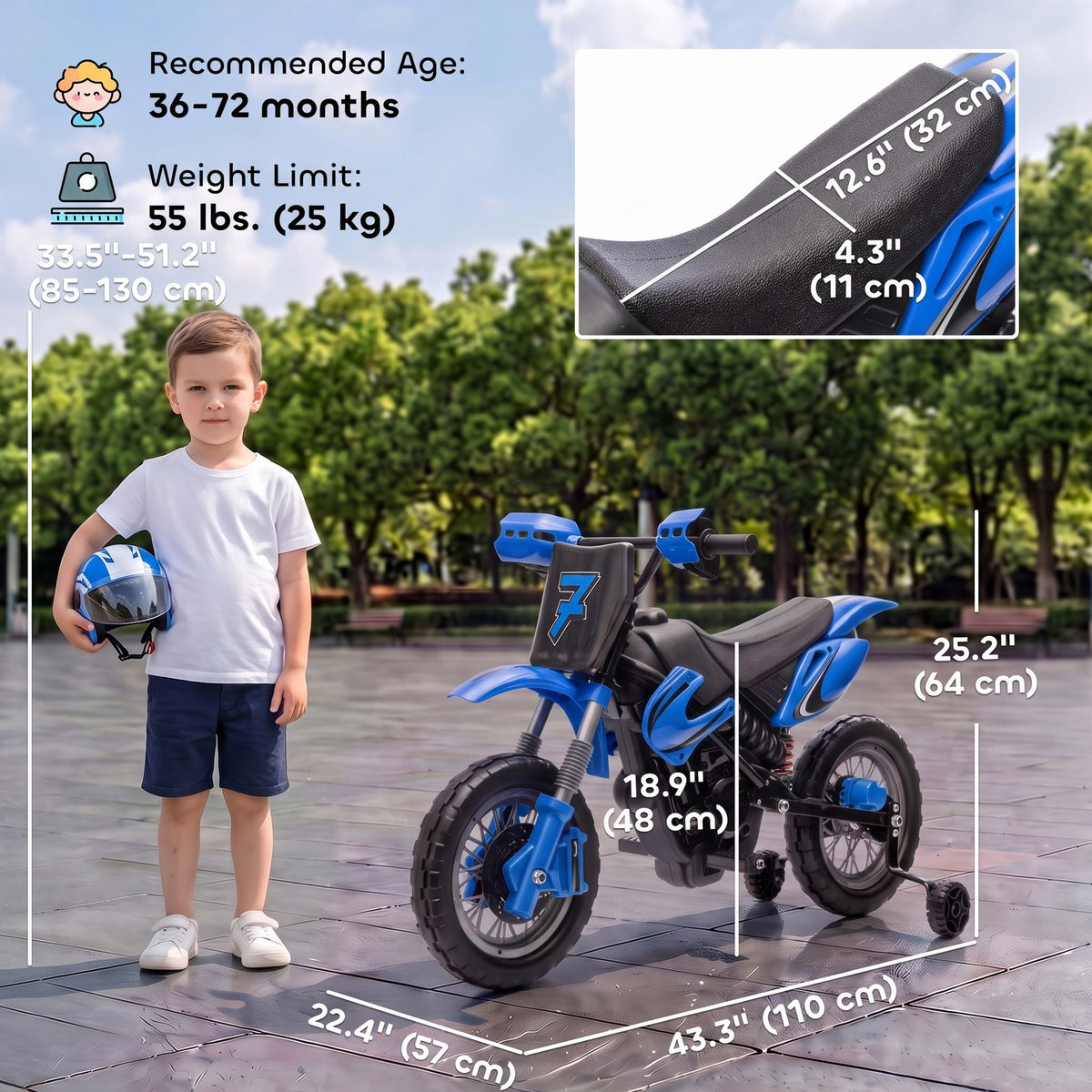 12V Kids Electric Motorcycle, Ride on Motorcycle with Training Wheels, Rear Suspension, Horn for 3-6 Years-Toys & Games > Baby & Toddler Toys > Electric Ride-On Toys > Electric Motorcycles-DECOROLALA