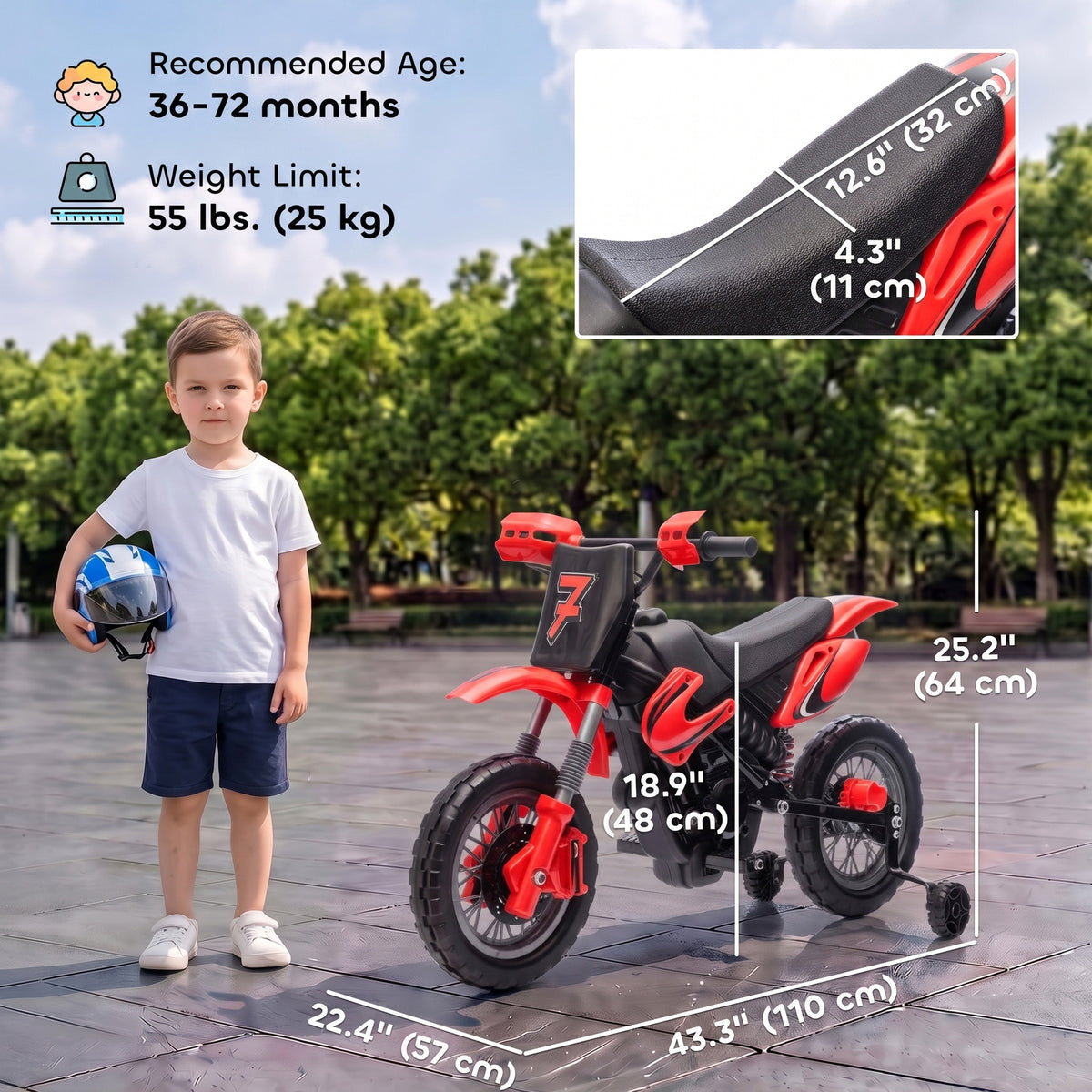 12V Kids Electric Motorcycle, Ride on Motorcycle with Training Wheels, Rear Suspension, Horn for 3-6 Years-Toys & Games > Baby & Toddler Toys > Electric Ride-On Toys > Electric Motorcycles-DECOROLALA