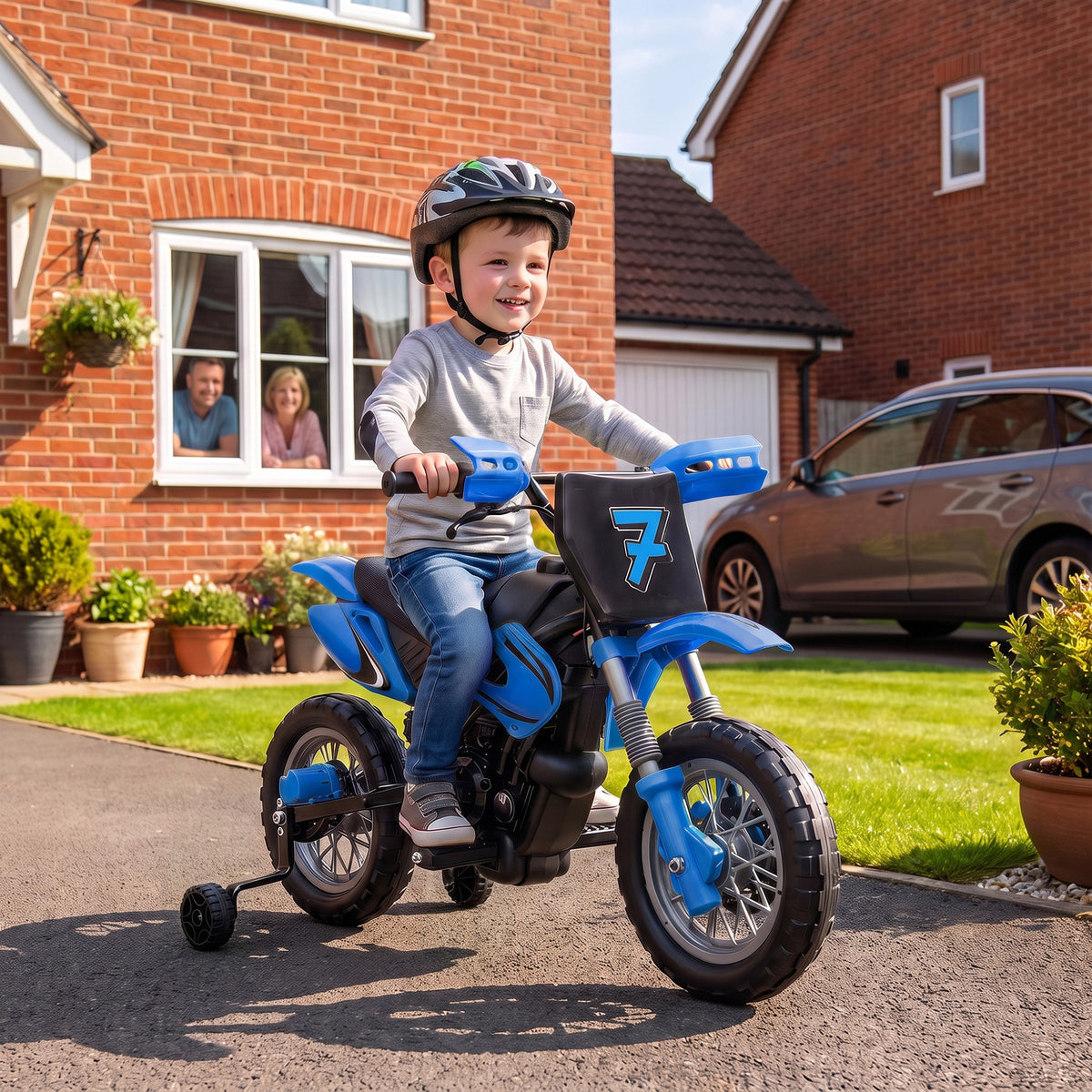 12V Kids Electric Motorcycle, Ride on Motorcycle with Training Wheels, Rear Suspension, Horn for 3-6 Years-Toys & Games > Baby & Toddler Toys > Electric Ride-On Toys > Electric Motorcycles-DECOROLALA
