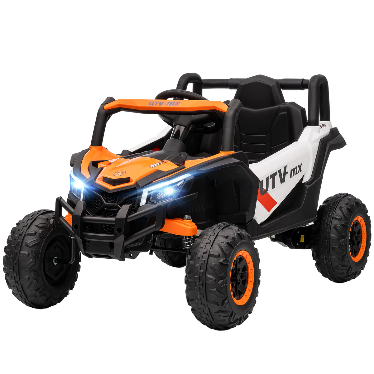 12V Kids Ride On Car with Remote Control, Battery Powered Electric UTV with Spring Suspension for Aged 3-5 Years, Orange-Toys & Games > Baby & Toddler Toys > Electric Ride-On Toys > Electric Toy Cars-DECOROLALA