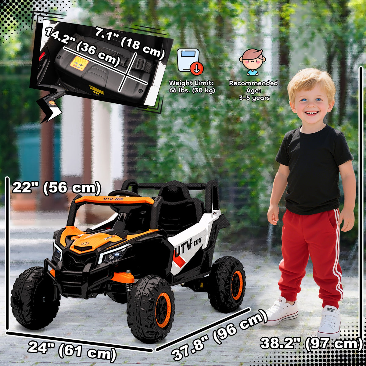 12V Kids Ride On Car with Remote Control, Battery Powered Electric UTV with Spring Suspension for Aged 3-5 Years, Orange-Toys & Games > Baby & Toddler Toys > Electric Ride-On Toys > Electric Toy Cars-DECOROLALA
