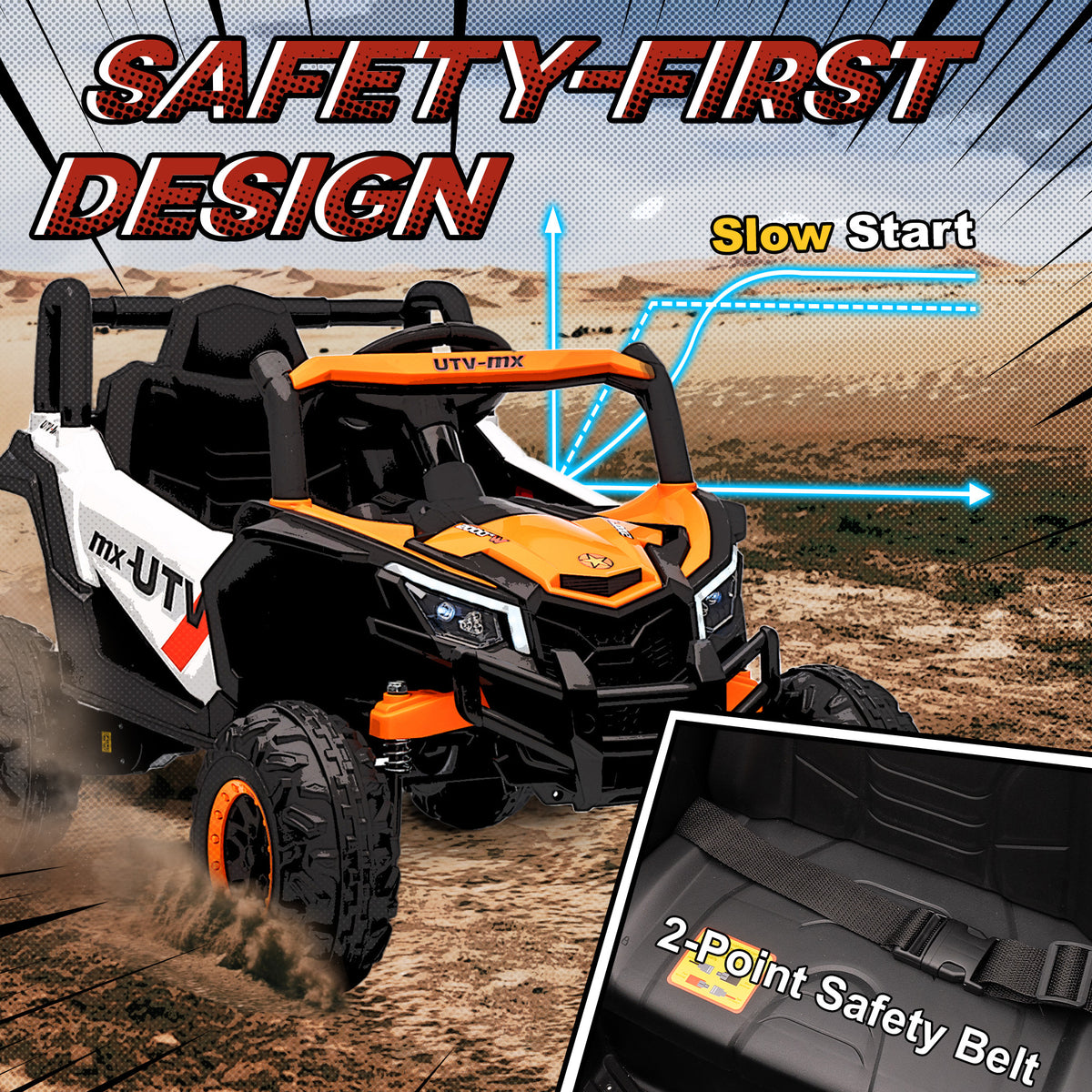 12V Kids Ride On Car with Remote Control, Battery Powered Electric UTV with Spring Suspension for Aged 3-5 Years, Orange-Toys & Games > Baby & Toddler Toys > Electric Ride-On Toys > Electric Toy Cars-DECOROLALA