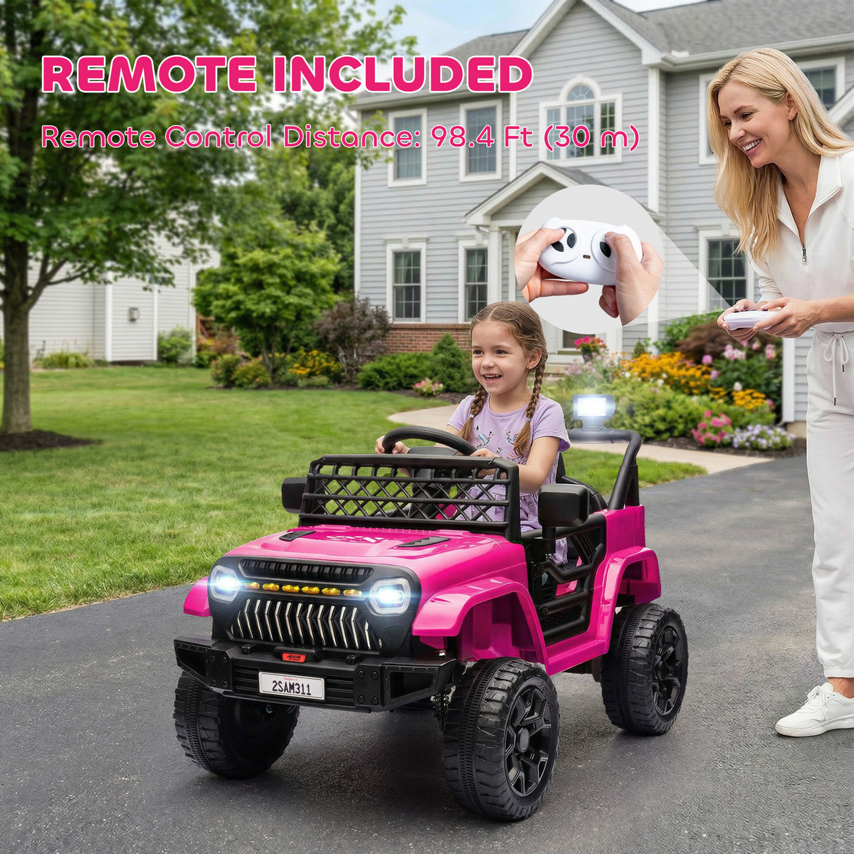 12V Ride on Truck, Electric Car for Kids with Remote Control, Suspension, 3 Speeds, USB Music Headlights-Toys & Games > Baby & Toddler Toys > Electric Ride-On Toys > Electric Toy Cars-DECOROLALA