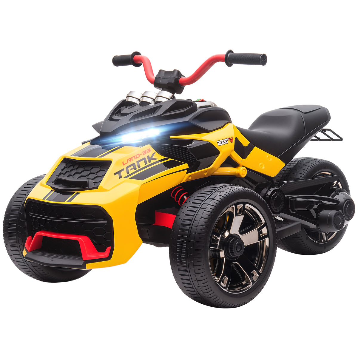 12V Kids Ride On ATV with MP3 Player, Music, Horn, 2 Speeds, LED Lights, Gift for Boys & Girls, Yellow-Toys & Games > Baby & Toddler Toys > Electric Ride-On Toys-DECOROLALA