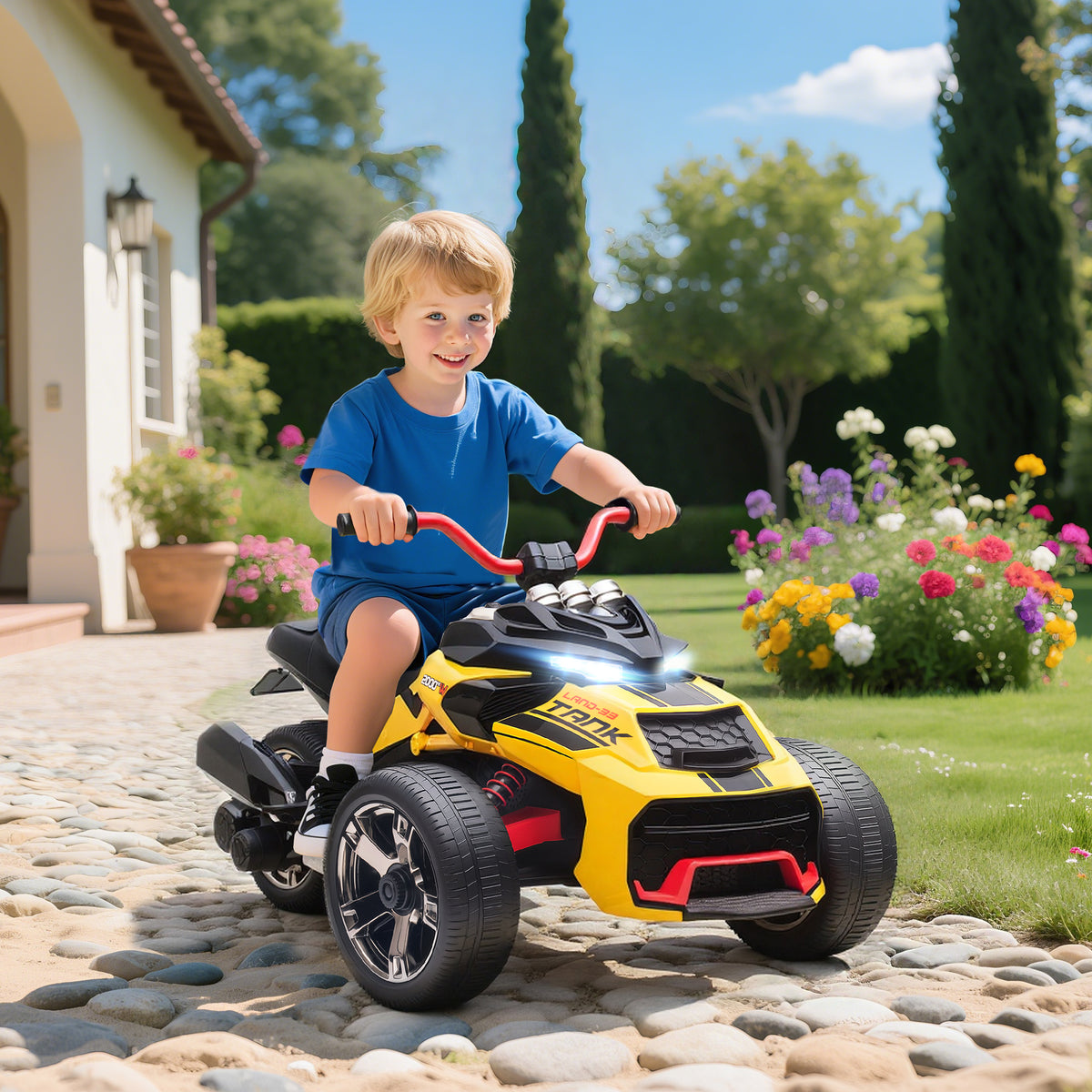 12V Kids Ride On ATV with MP3 Player, Music, Horn, 2 Speeds, LED Lights, Gift for Boys & Girls, Yellow-Toys & Games > Baby & Toddler Toys > Electric Ride-On Toys-DECOROLALA