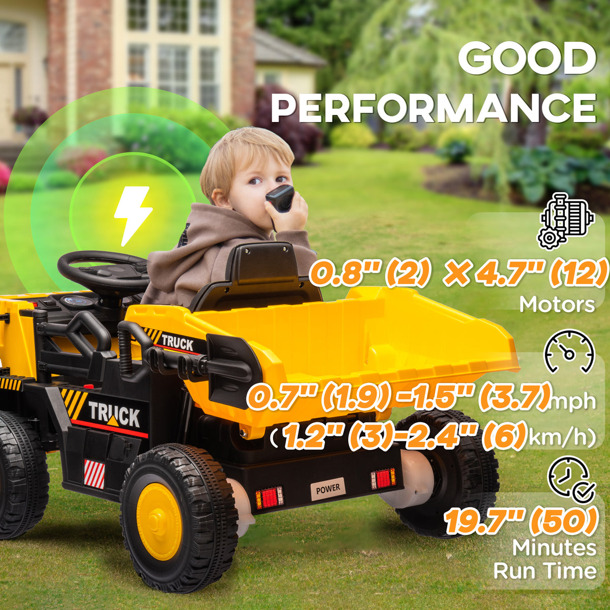12V Kids Ride On Dump Truck Construction Vehicle w/ Electric Dump Bed, Shovel, Spring Suspension Wheels-Toys & Games > Baby & Toddler Toys > Electric Ride-On Toys > Kids Ride-On Excavators-DECOROLALA