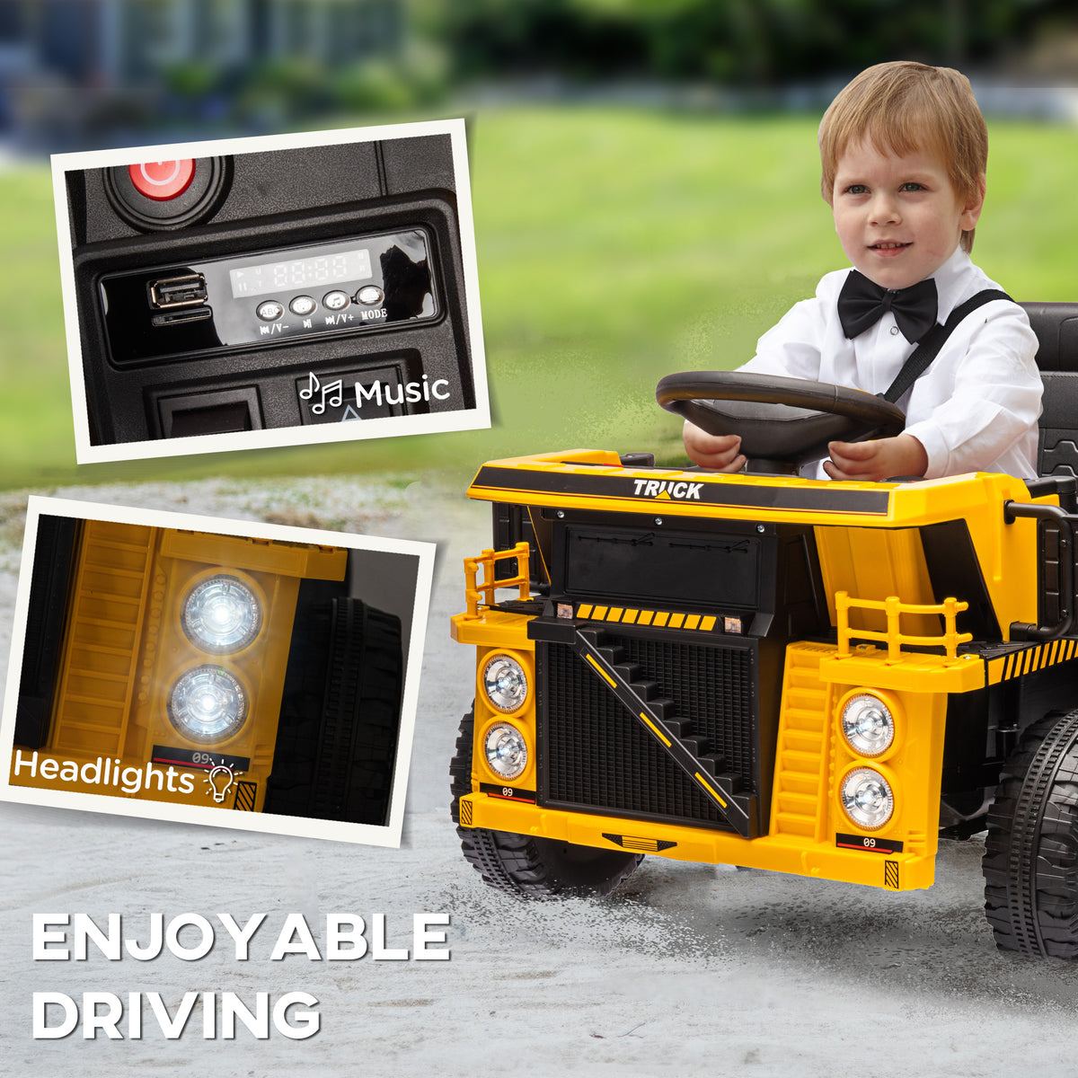 12V Kids Ride On Dump Truck Construction Vehicle w/ Electric Dump Bed, Shovel, Spring Suspension Wheels-Toys & Games > Baby & Toddler Toys > Electric Ride-On Toys > Kids Ride-On Excavators-DECOROLALA