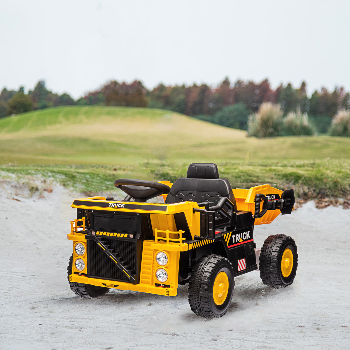 12V Kids Ride On Dump Truck Construction Vehicle w/ Electric Dump Bed, Shovel, Spring Suspension Wheels-Toys & Games > Baby & Toddler Toys > Electric Ride-On Toys > Kids Ride-On Excavators-DECOROLALA