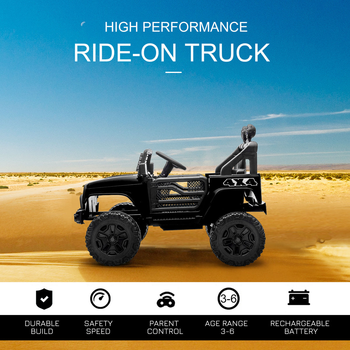 12V Kids Ride-On Off-Road Truck with Remote Control-Toys & Games > Baby & Toddler Toys > Electric Ride-On Toys > Electric Toy Cars-DECOROLALA