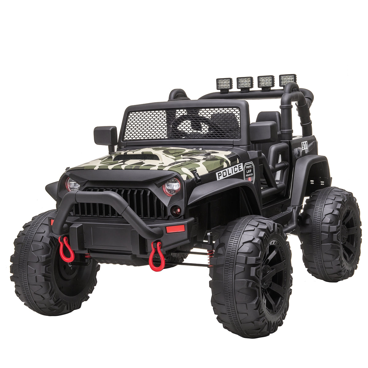 12V Battery-powered Kids Jeep Ride On Police Car with Parental Remote Camouflage-Toys & Games > Baby & Toddler Toys > Electric Ride-On Toys > Electric Toy Cars-DECOROLALA