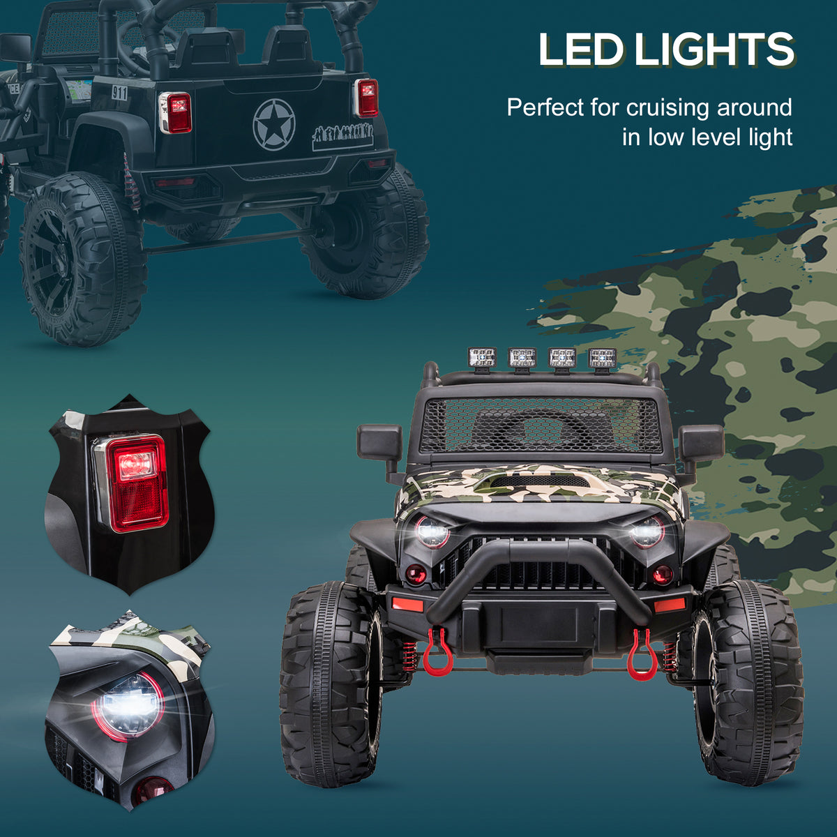 12V Battery-powered Kids Jeep Ride On Police Car with Parental Remote Camouflage-Toys & Games > Baby & Toddler Toys > Electric Ride-On Toys > Electric Toy Cars-DECOROLALA
