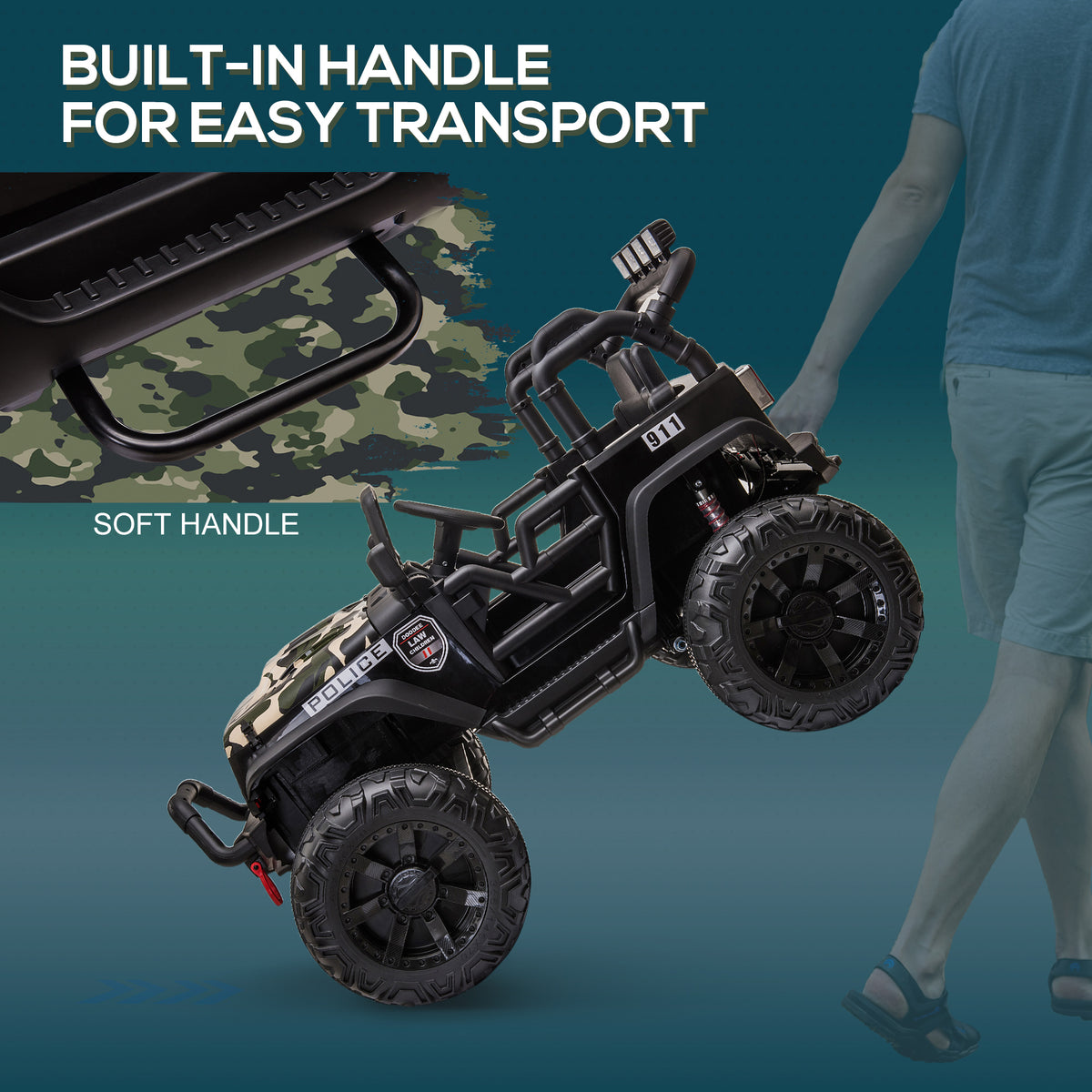 12V Battery-powered Kids Jeep Ride On Police Car with Parental Remote Camouflage-Toys & Games > Baby & Toddler Toys > Electric Ride-On Toys > Electric Toy Cars-DECOROLALA