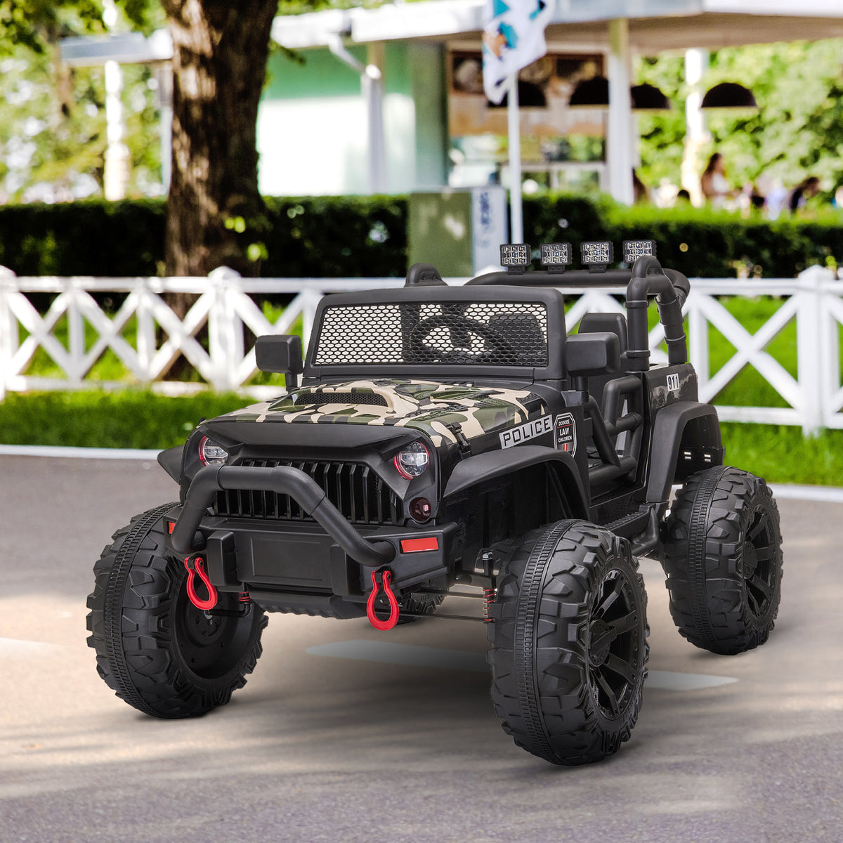 12V Battery-powered Kids Jeep Ride On Police Car with Parental Remote Camouflage-Toys & Games > Baby & Toddler Toys > Electric Ride-On Toys > Electric Toy Cars-DECOROLALA