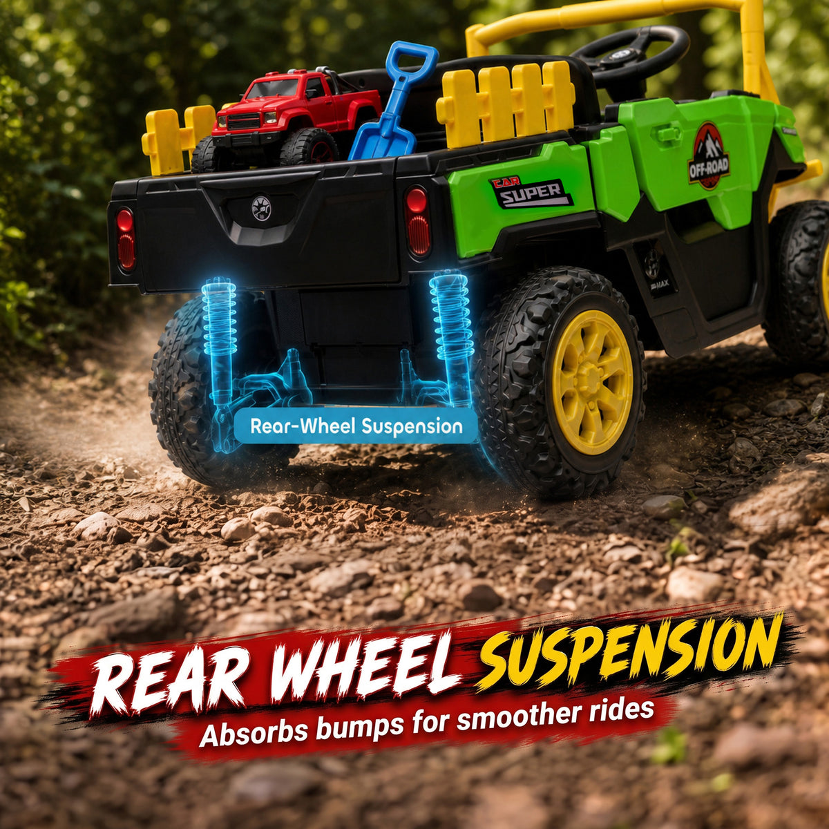 Kids Ride On Tractor, 12V Electric Tractor with Remote Control, Dual Motors, Music, Cargo Bed, Rear Suspension-Toys & Games > Baby & Toddler Toys > Electric Ride-On Toys > Electric Toy Cars-DECOROLALA