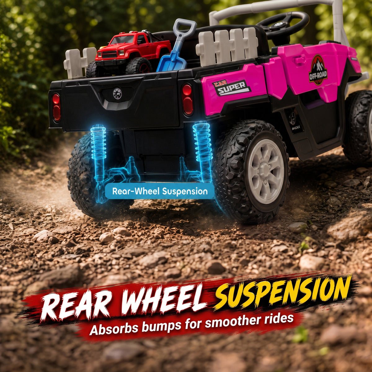 Kids Ride On Tractor, 12V Electric Tractor with Remote Control, Dual Motors, Music, Cargo Bed, Rear Suspension-Toys & Games > Baby & Toddler Toys > Electric Ride-On Toys > Electric Toy Cars-DECOROLALA