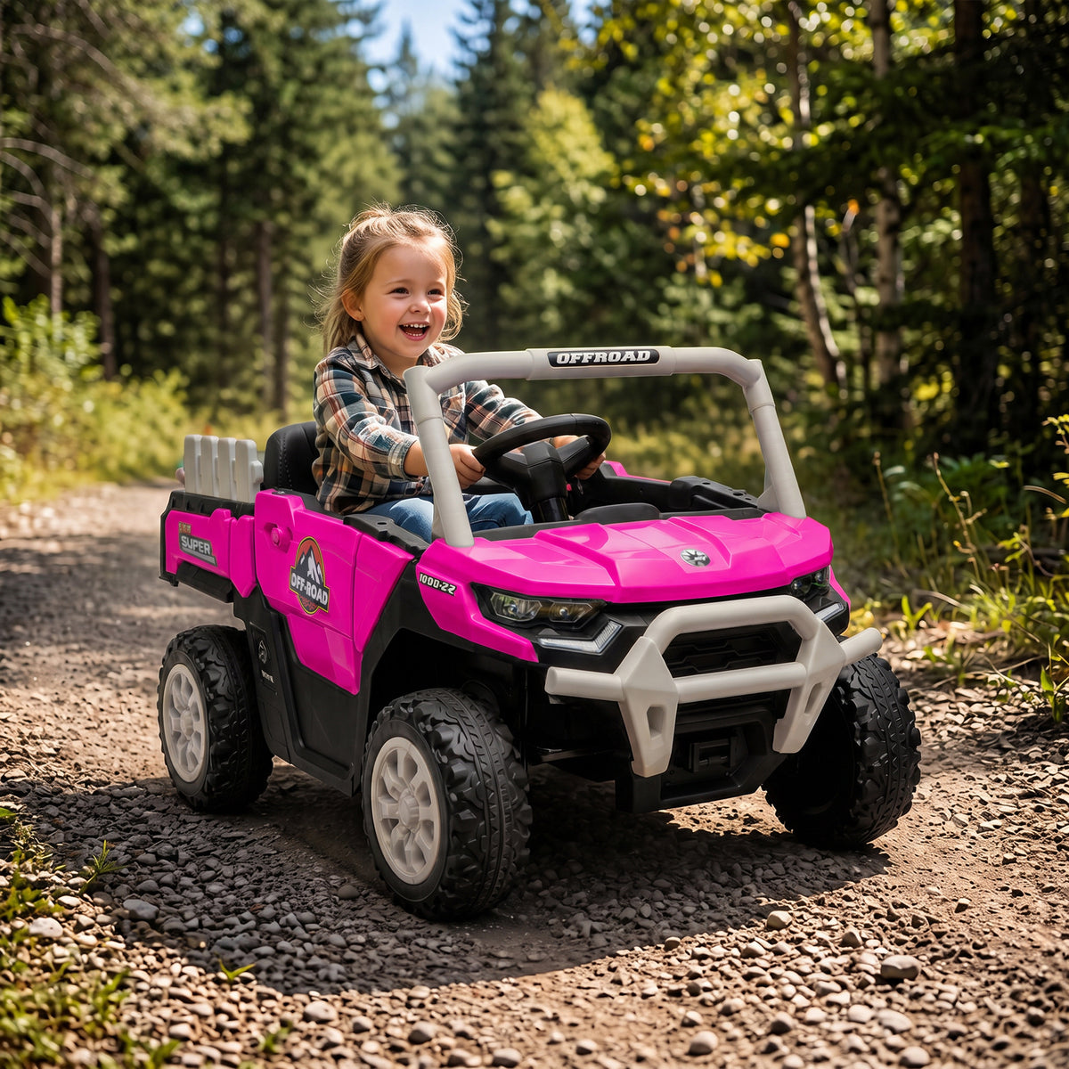Kids Ride On Tractor, 12V Electric Tractor with Remote Control, Dual Motors, Music, Cargo Bed, Rear Suspension-Toys & Games > Baby & Toddler Toys > Electric Ride-On Toys > Electric Toy Cars-DECOROLALA