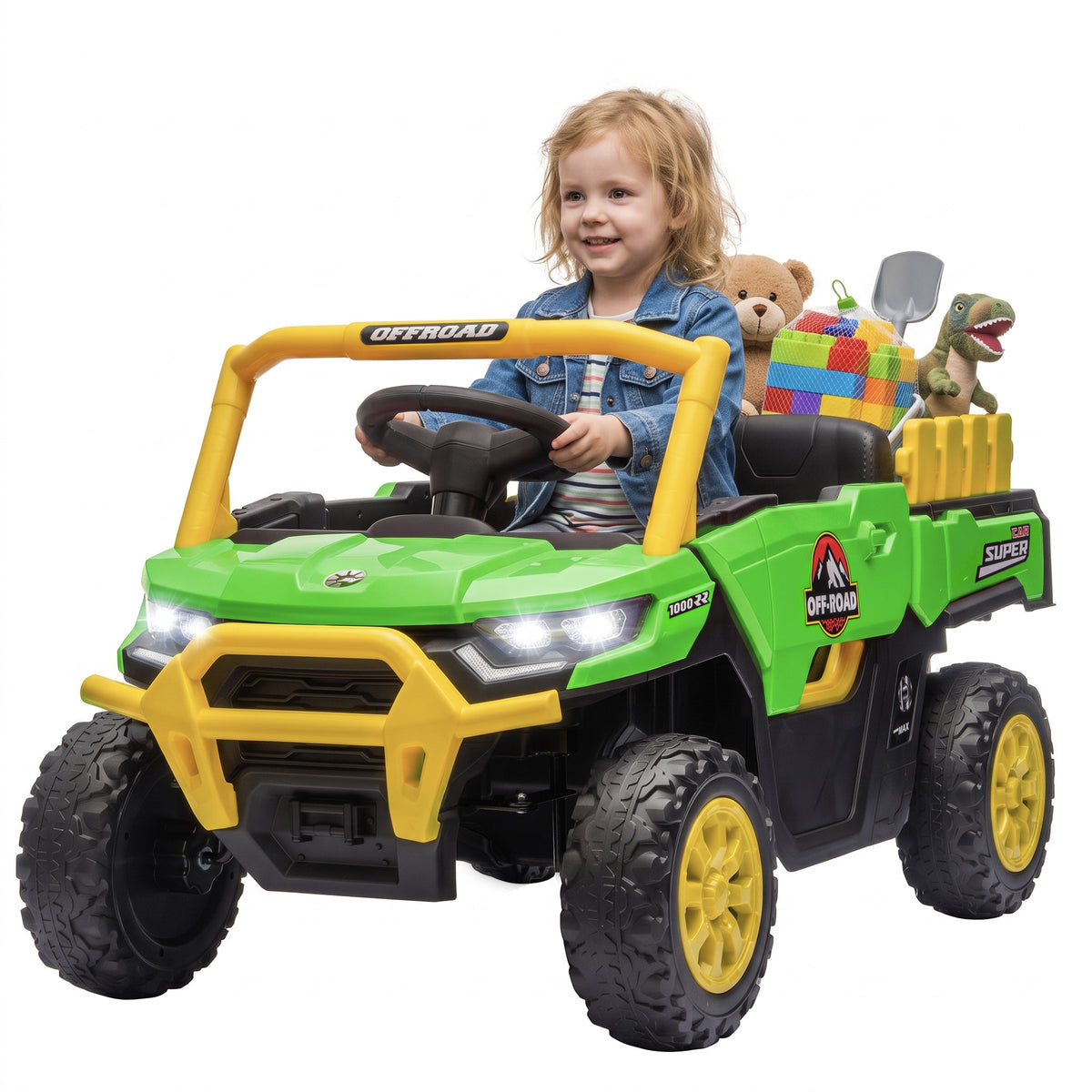 Kids Ride On Tractor, 12V Electric Tractor with Remote Control, Dual Motors, Music, Cargo Bed, Rear Suspension-Toys & Games > Baby & Toddler Toys > Electric Ride-On Toys > Electric Toy Cars-DECOROLALA