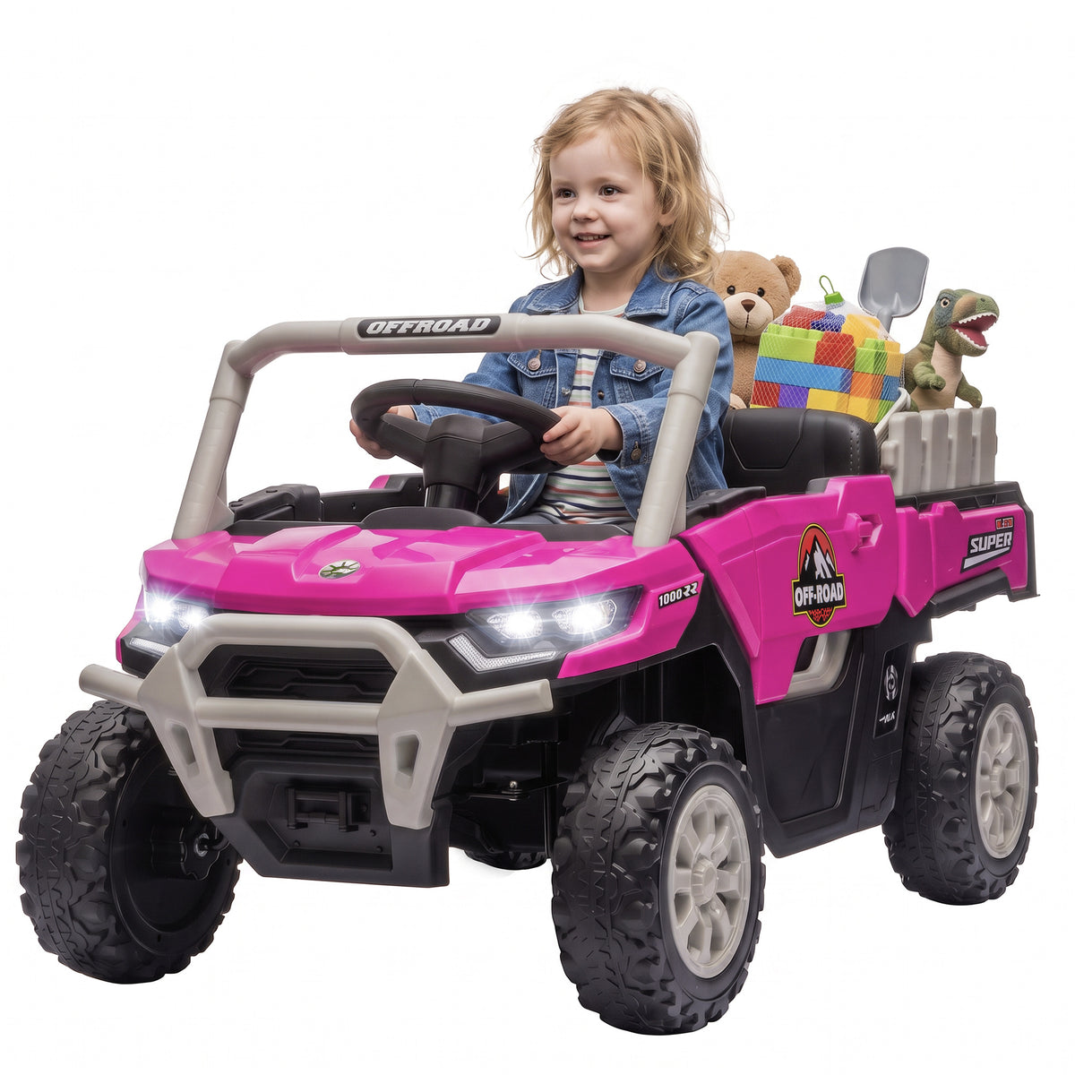 Kids Ride On Tractor, 12V Electric Tractor with Remote Control, Dual Motors, Music, Cargo Bed, Rear Suspension-Toys & Games > Baby & Toddler Toys > Electric Ride-On Toys > Electric Toy Cars-DECOROLALA