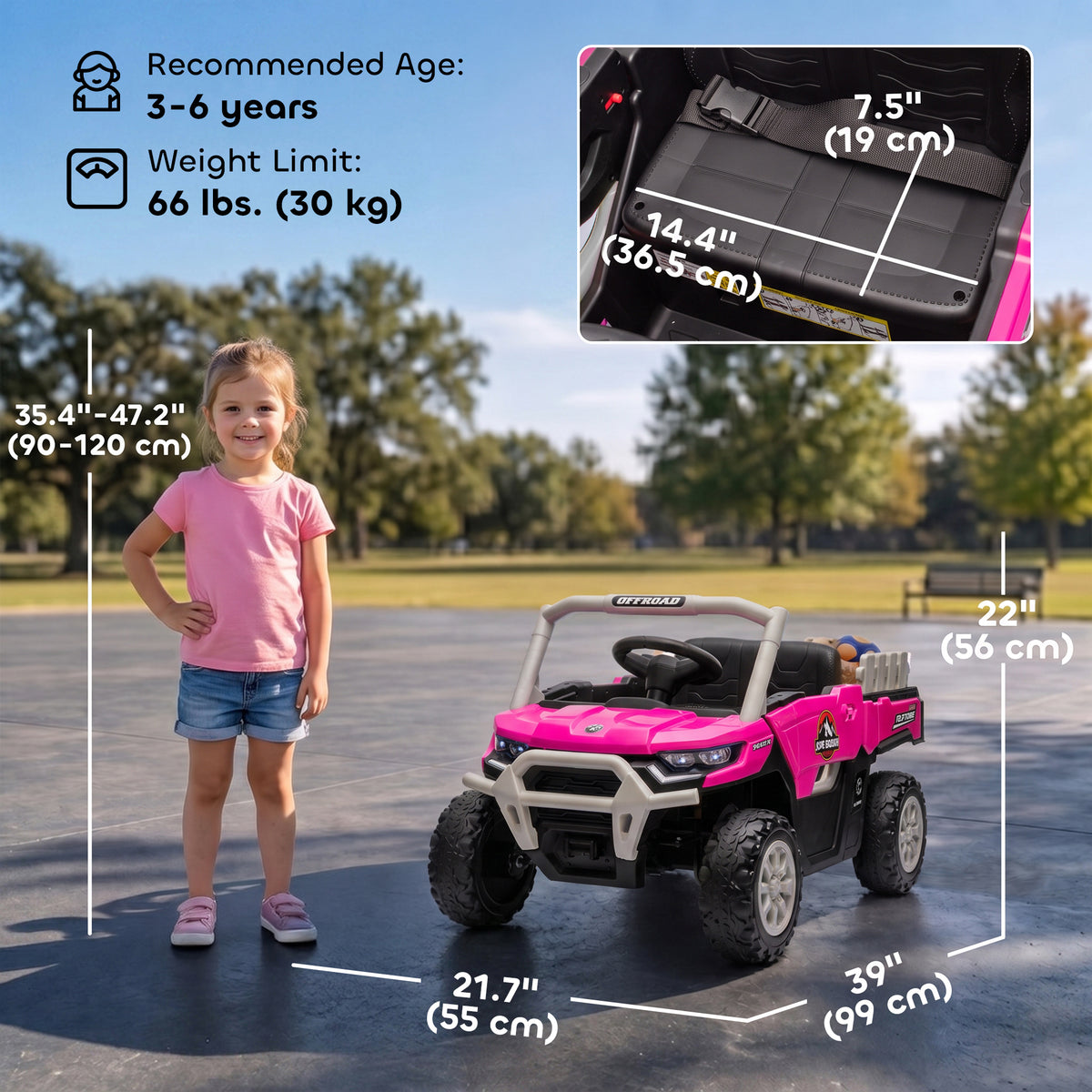 Kids Ride On Tractor, 12V Electric Tractor with Remote Control, Dual Motors, Music, Cargo Bed, Rear Suspension-Toys & Games > Baby & Toddler Toys > Electric Ride-On Toys > Electric Toy Cars-DECOROLALA
