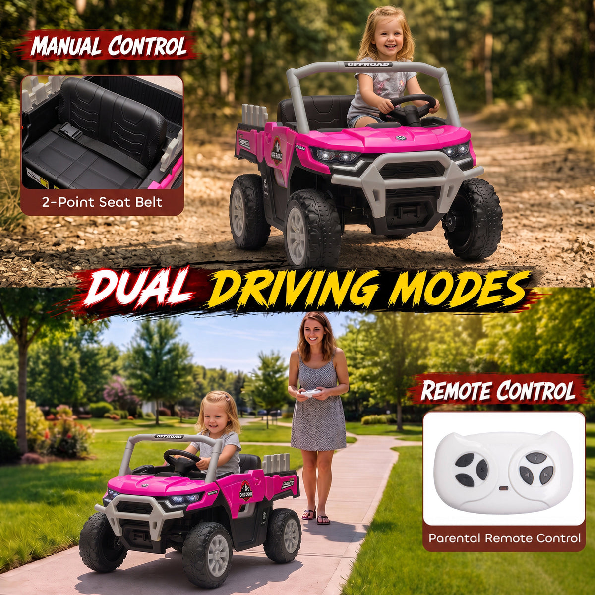 Kids Ride On Tractor, 12V Electric Tractor with Remote Control, Dual Motors, Music, Cargo Bed, Rear Suspension-Toys & Games > Baby & Toddler Toys > Electric Ride-On Toys > Electric Toy Cars-DECOROLALA