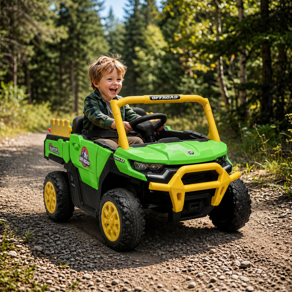 Kids Ride On Tractor, 12V Electric Tractor with Remote Control, Dual Motors, Music, Cargo Bed, Rear Suspension-Toys & Games > Baby & Toddler Toys > Electric Ride-On Toys > Electric Toy Cars-DECOROLALA