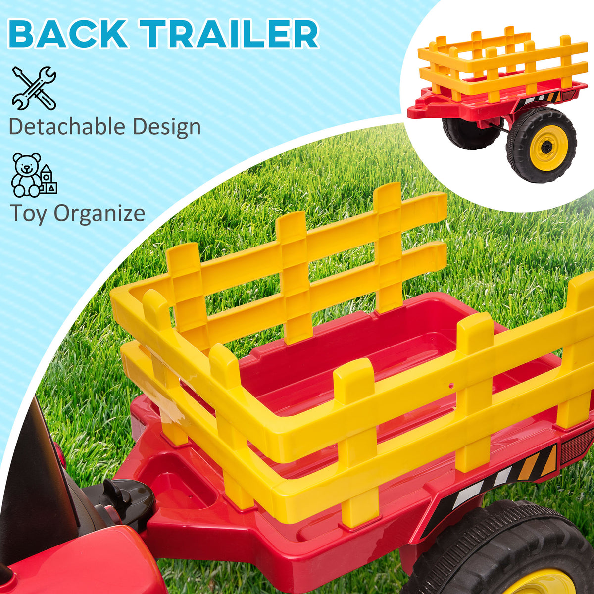 12V Kids Ride on Tractor with Trailer, Battery Powered Electric Kids Car with Remote Control, Music Start up Sound and Horn, USB, LED Lights-Toys & Games > Baby & Toddler Toys > Electric Ride-On Toys > Electric Toy Cars-DECOROLALA