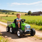 12V Kids Ride on Tractor with Trailer, Battery Powered Electric Kids Car with Remote Control, Music Start up Sound and Horn, USB, LED Lights-Toys & Games > Baby & Toddler Toys > Electric Ride-On Toys > Electric Toy Cars-DECOROLALA