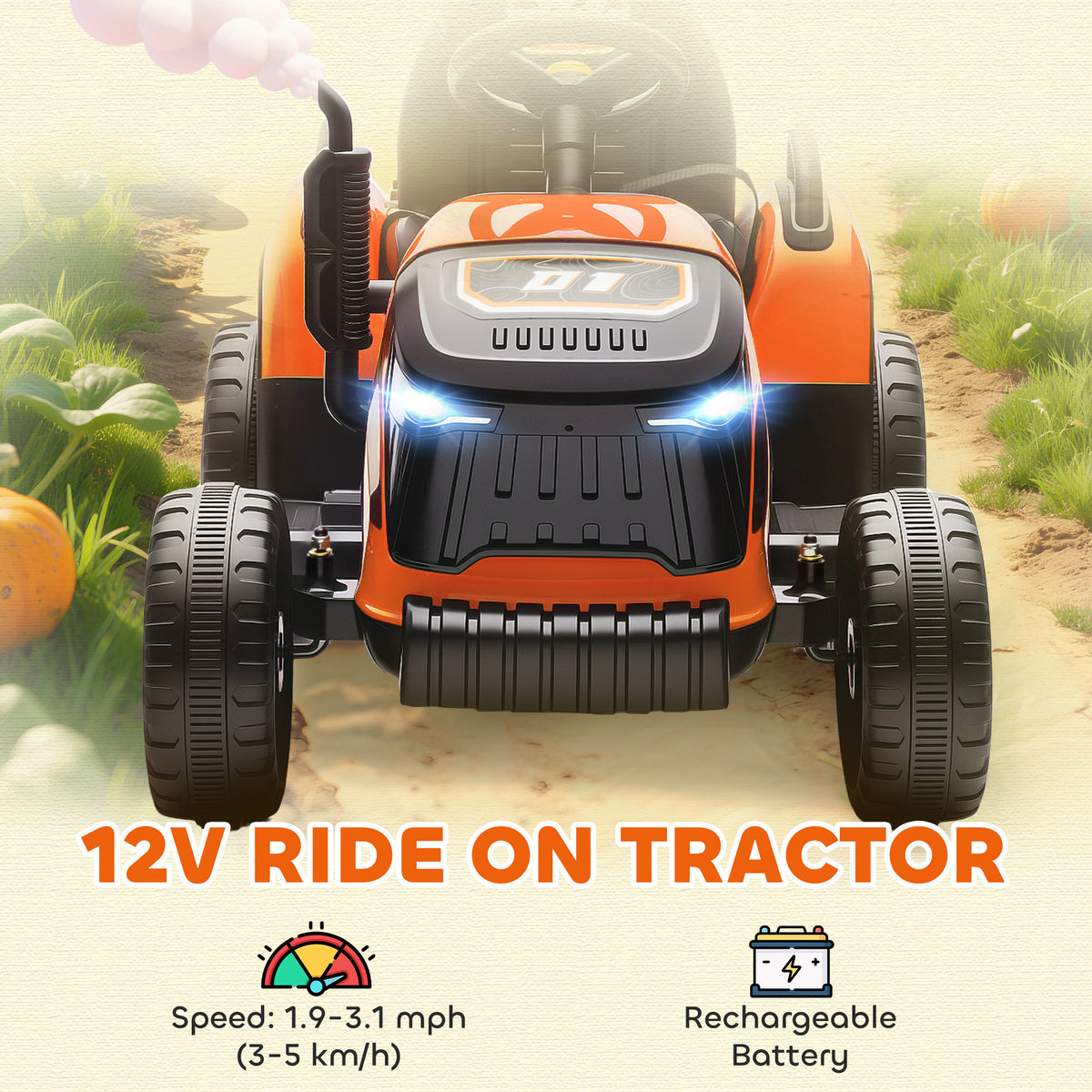 12V Kids Ride On Tractor with Trailor, Remote Control, Music, Lights, Shifter, for Kids Ages 3-8 Years-Toys & Games > Baby & Toddler Toys > Riding & Rocking Toys > Toy Excavators-DECOROLALA