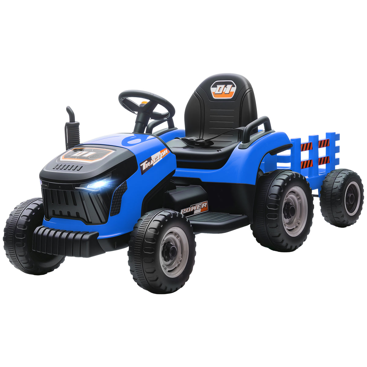 12V Kids Ride On Tractor with Trailor, Remote Control, Music, Lights, Shifter, for Kids Ages 3-8 Years-Toys & Games > Baby & Toddler Toys > Riding & Rocking Toys > Toy Excavators-DECOROLALA