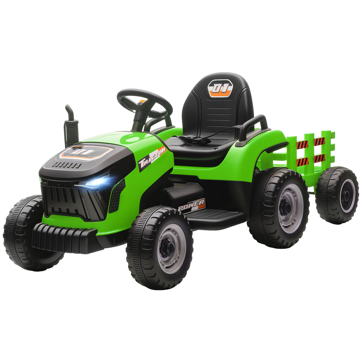 12V Kids Ride On Tractor with Trailor, Remote Control, Music, Lights, Shifter, for Kids Ages 3-8 Years-Toys & Games > Baby & Toddler Toys > Riding & Rocking Toys > Toy Excavators-DECOROLALA