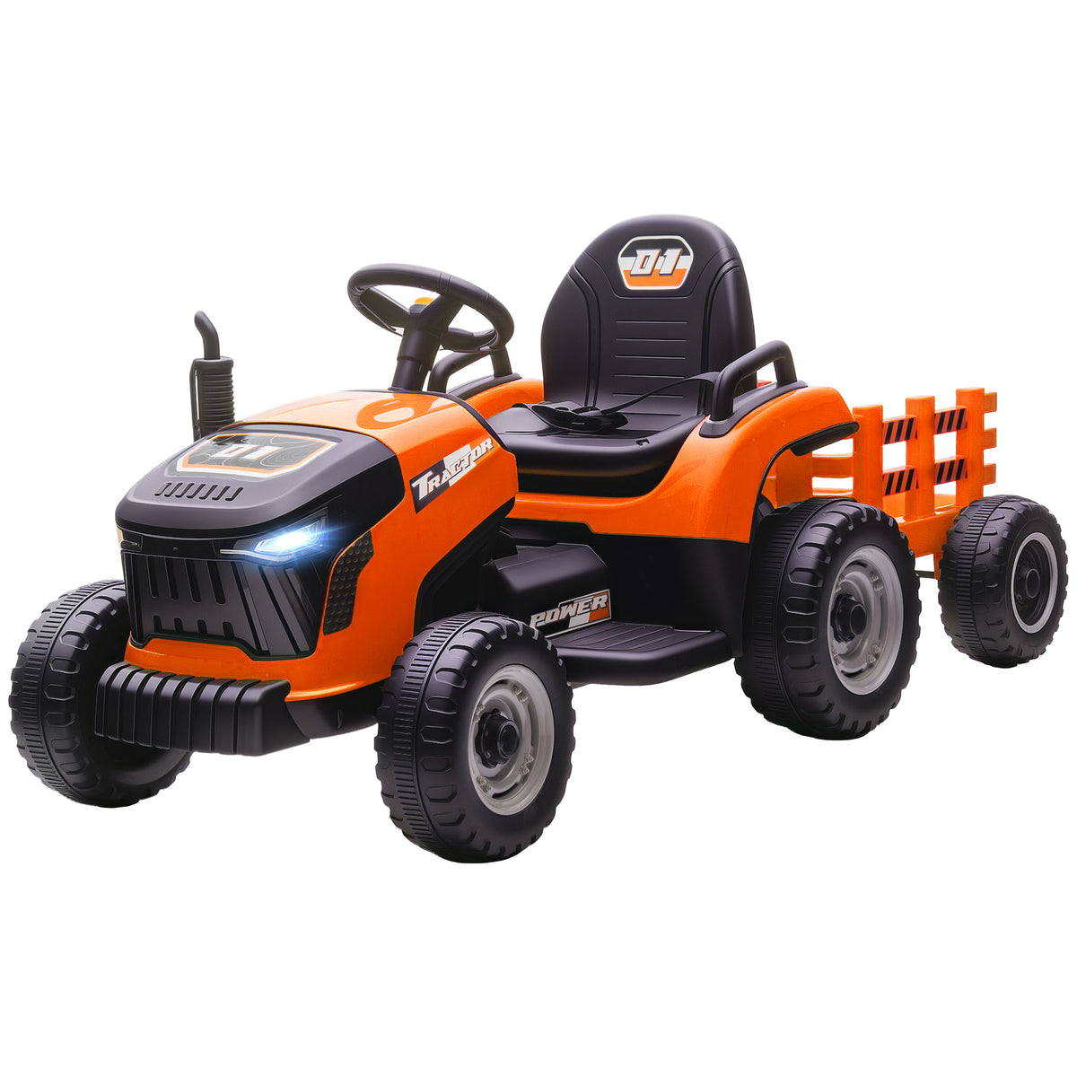 12V Kids Ride On Tractor with Trailor, Remote Control, Music, Lights, Shifter, for Kids Ages 3-8 Years-Toys & Games > Baby & Toddler Toys > Riding & Rocking Toys > Toy Excavators-DECOROLALA