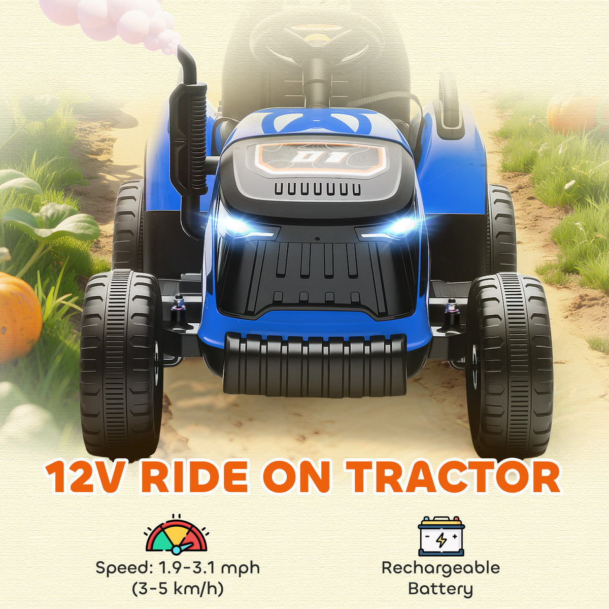 12V Kids Ride On Tractor with Trailor, Remote Control, Music, Lights, Shifter, for Kids Ages 3-8 Years-Toys & Games > Baby & Toddler Toys > Riding & Rocking Toys > Toy Excavators-DECOROLALA
