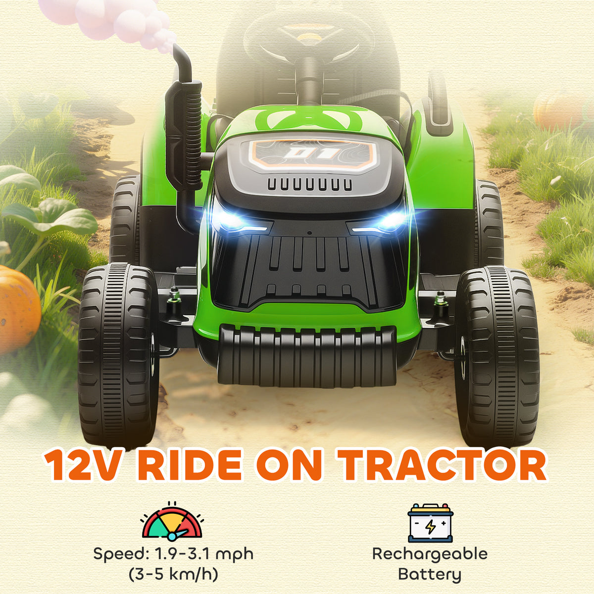 12V Kids Ride On Tractor with Trailor, Remote Control, Music, Lights, Shifter, for Kids Ages 3-8 Years-Toys & Games > Baby & Toddler Toys > Riding & Rocking Toys > Toy Excavators-DECOROLALA