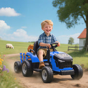 12V Kids Ride On Tractor with Trailor, Remote Control, Music, Lights, Shifter, for Kids Ages 3-8 Years-Toys & Games > Baby & Toddler Toys > Riding & Rocking Toys > Toy Excavators-DECOROLALA