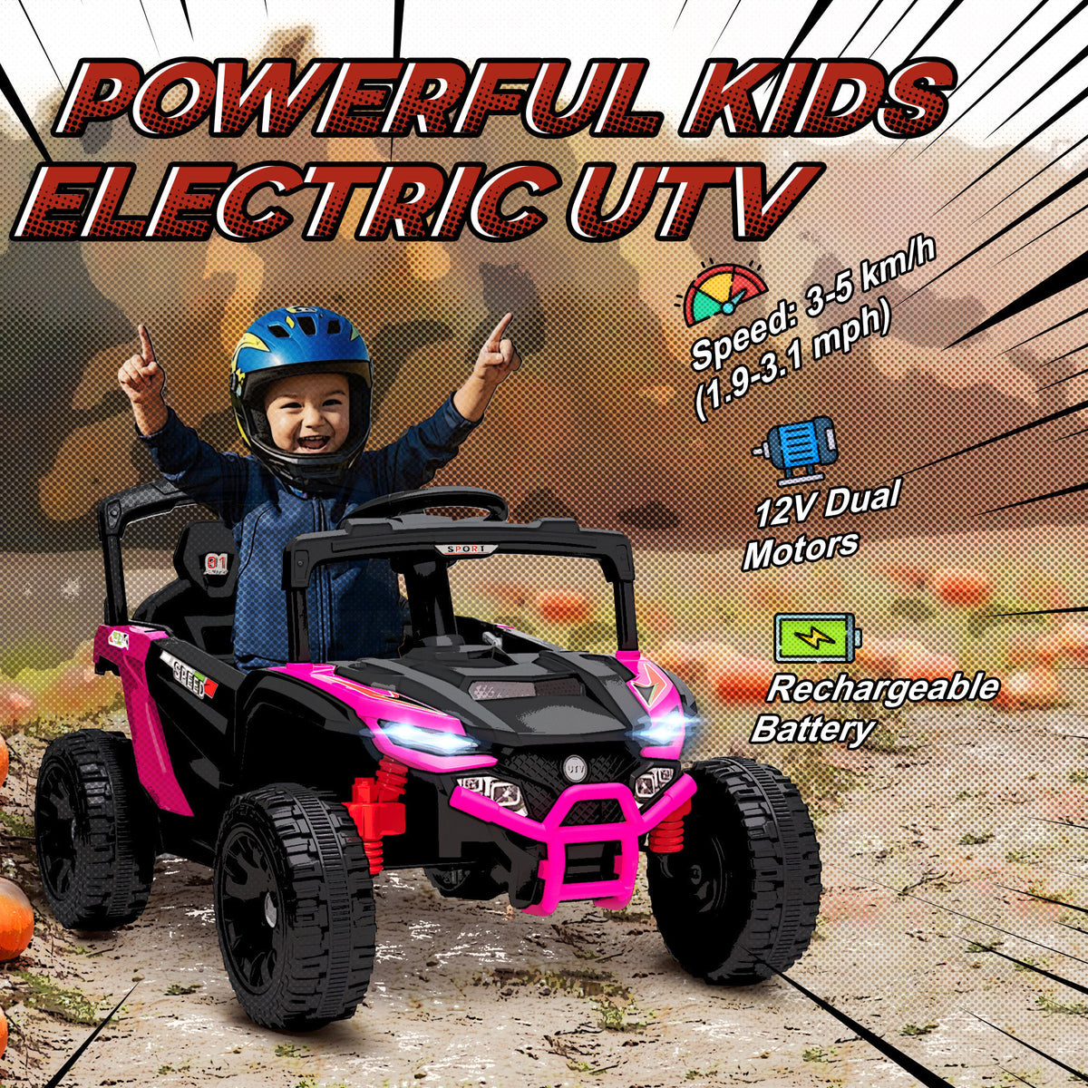 12V Kids Ride On Truck with Dual Motors, Rear Suspension, Remote Control for 3-5 Years Boys Girls-Toys & Games > Baby & Toddler Toys > Electric Ride-On Toys > Electric Toy Cars-DECOROLALA