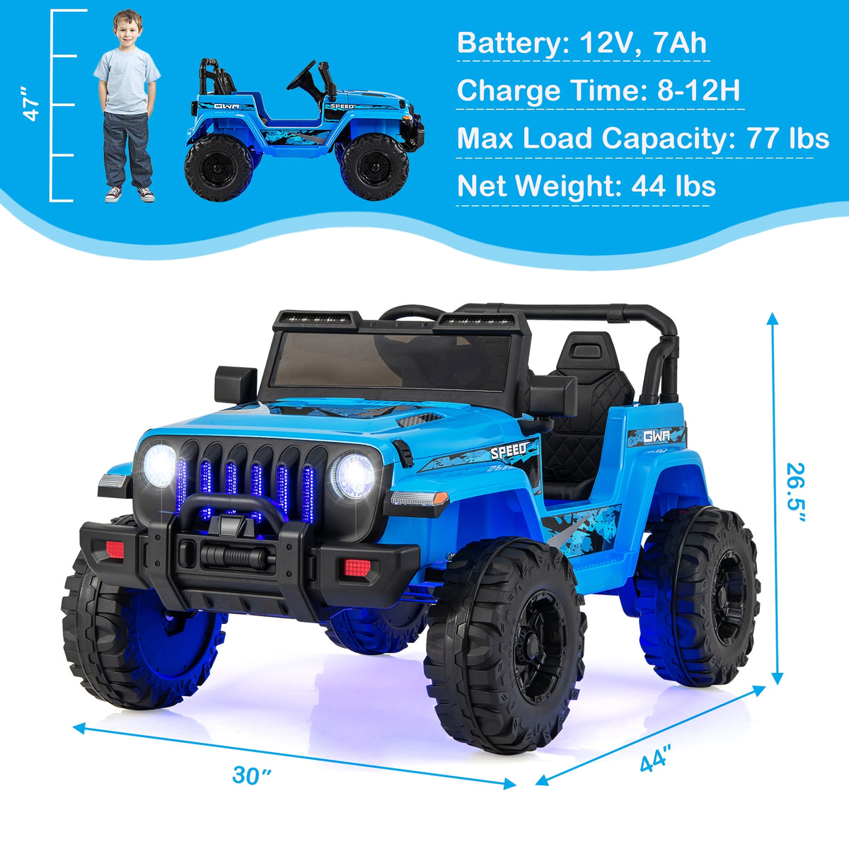 12V Kids Ride-On Jeep Car with 2.4G Remote Control