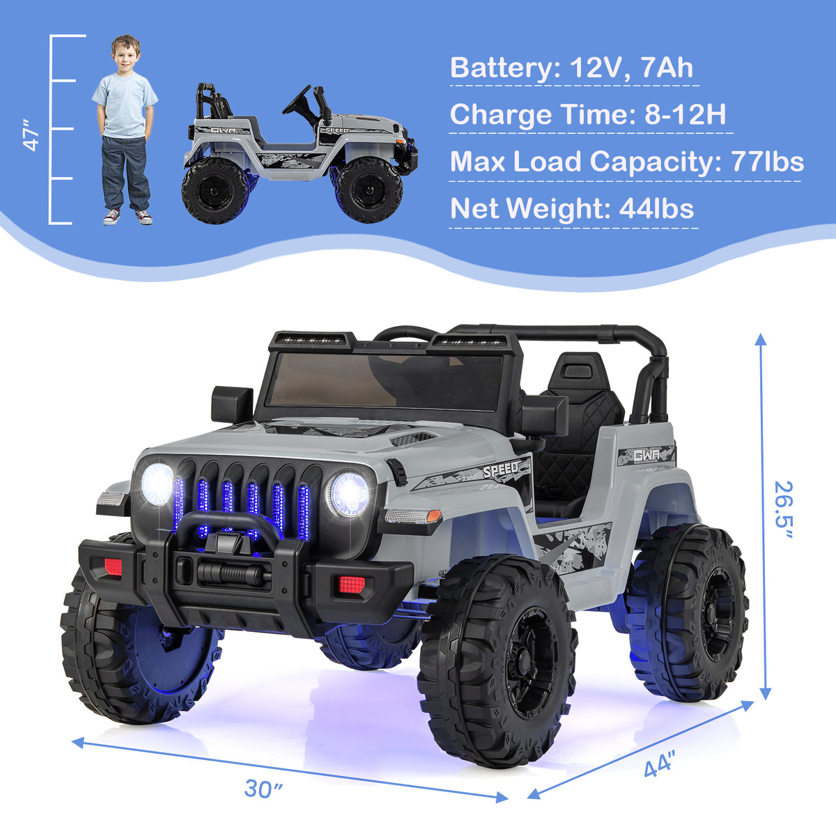 12V Kids Ride-On Jeep Car with 2.4G Remote Control