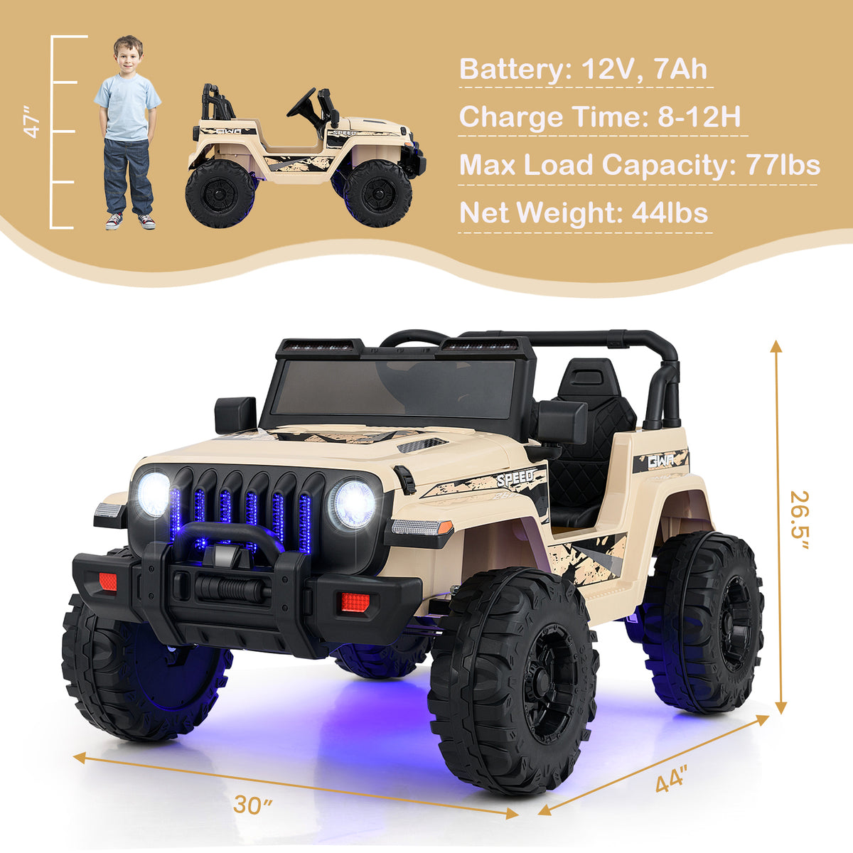 12V Kids Ride-On Jeep Car with 2.4G Remote Control
