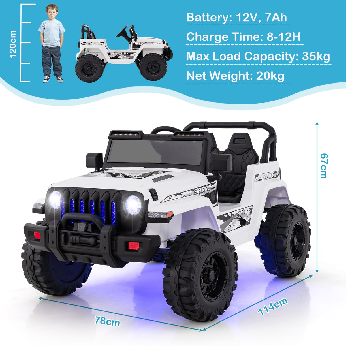 12V Kids Ride-On Jeep Car with 2.4G Remote Control