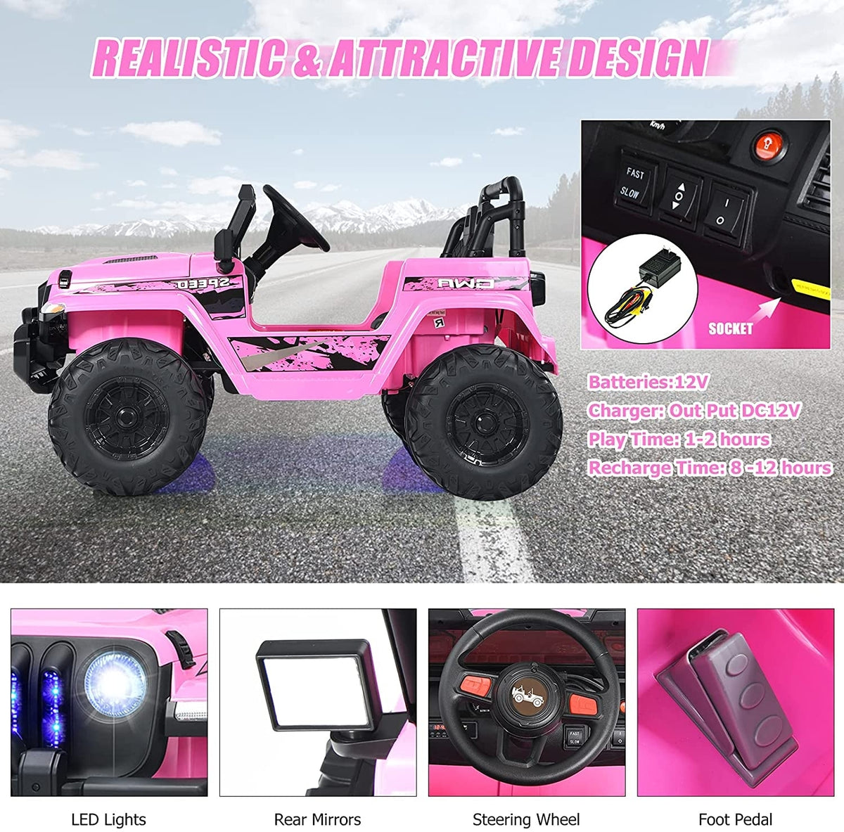 12V Kids Ride-On Jeep Car with 2.4G Remote Control