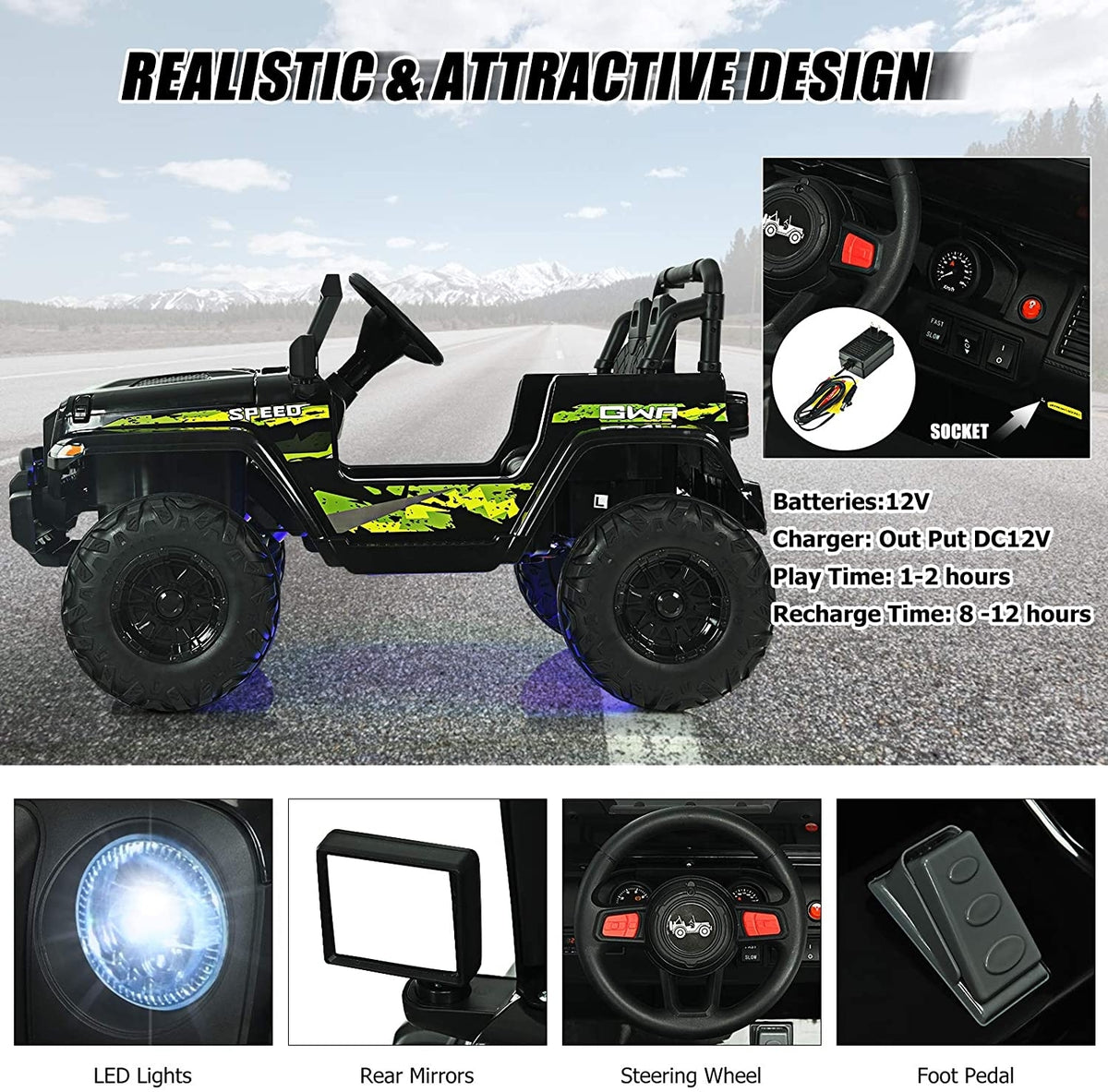 12V Kids Ride-On Jeep Car with 2.4G Remote Control