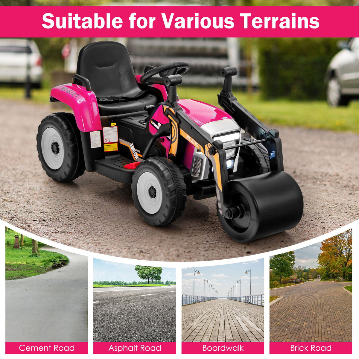 12V Kids Ride-On Road Roller with 2.4G Remote Control