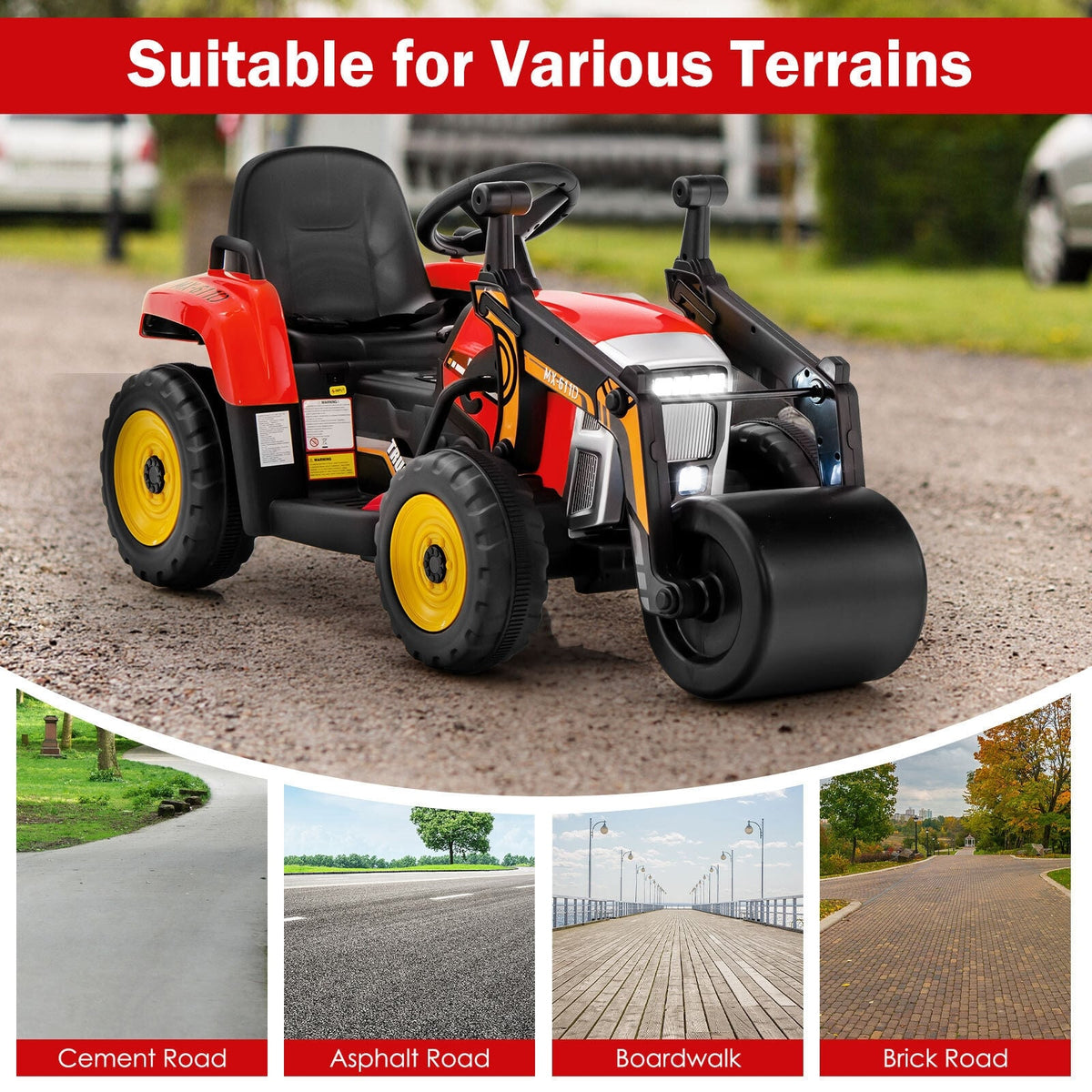 12V Kids Ride-On Road Roller with 2.4G Remote Control