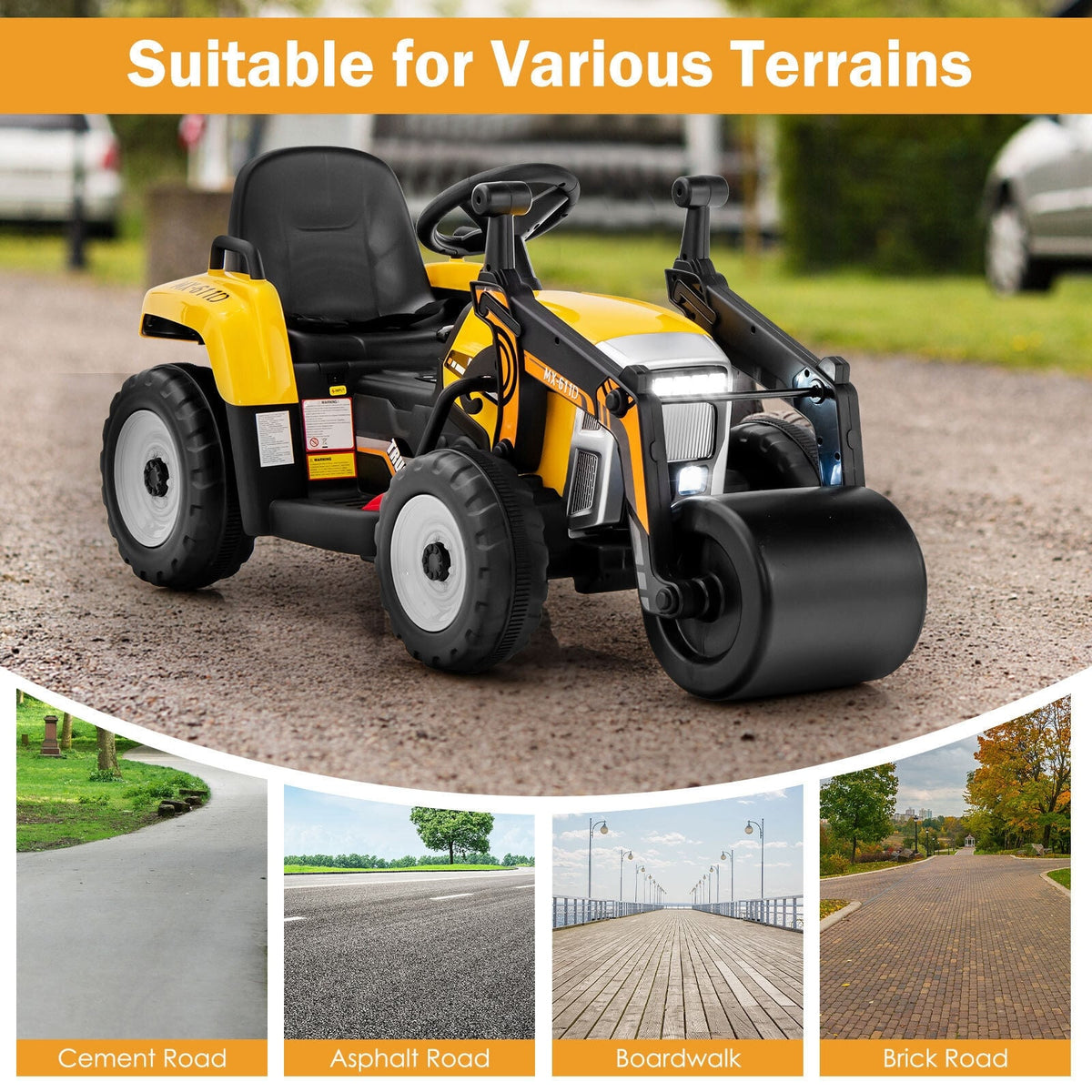 12V Kids Ride-On Road Roller with 2.4G Remote Control