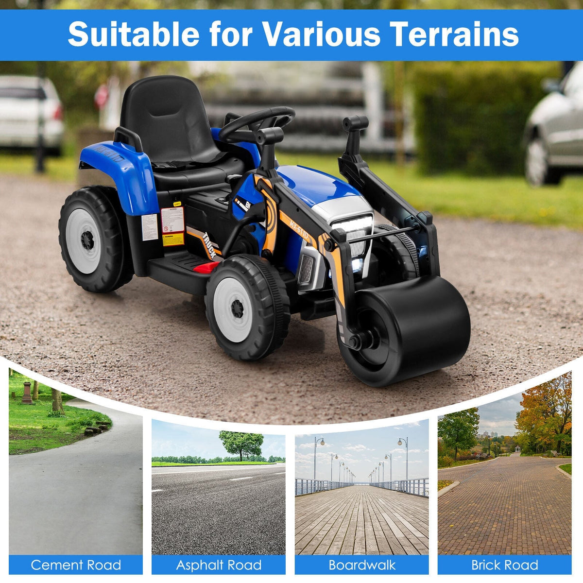 12V Kids Ride-On Road Roller with 2.4G Remote Control